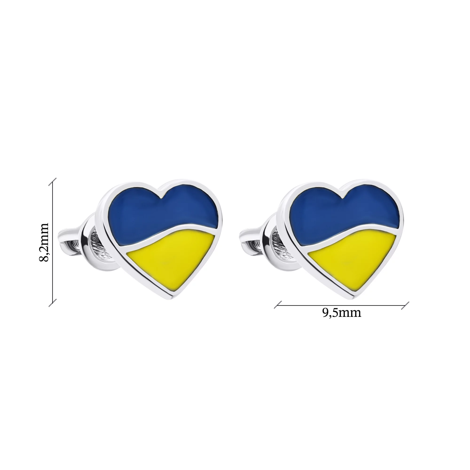 Серьги-гвоздики "Сердце Украины" серебряные с эмалью - 1586393 – изображение 3