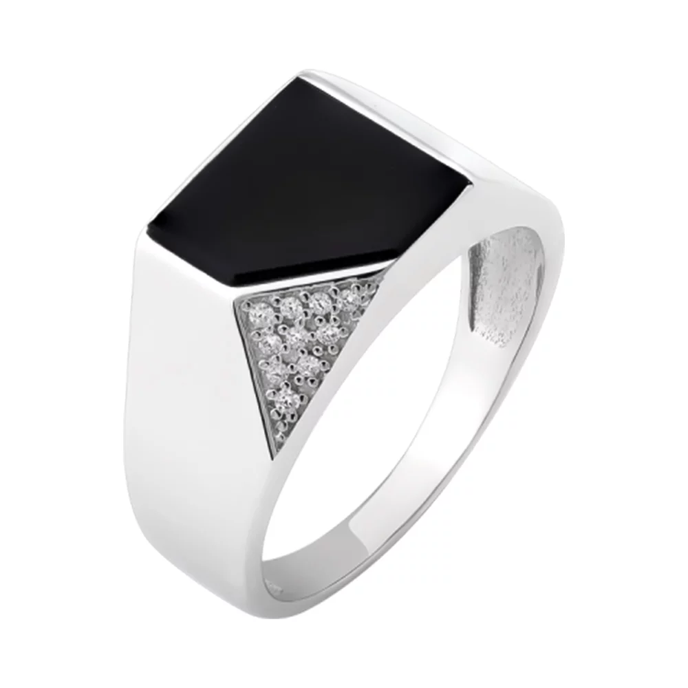 Перстень из серебра с ониксом и фианитом. Артикул 7506/ЛК-0187р: цена, отзывы, фото – купить в интернет-магазине AURUM