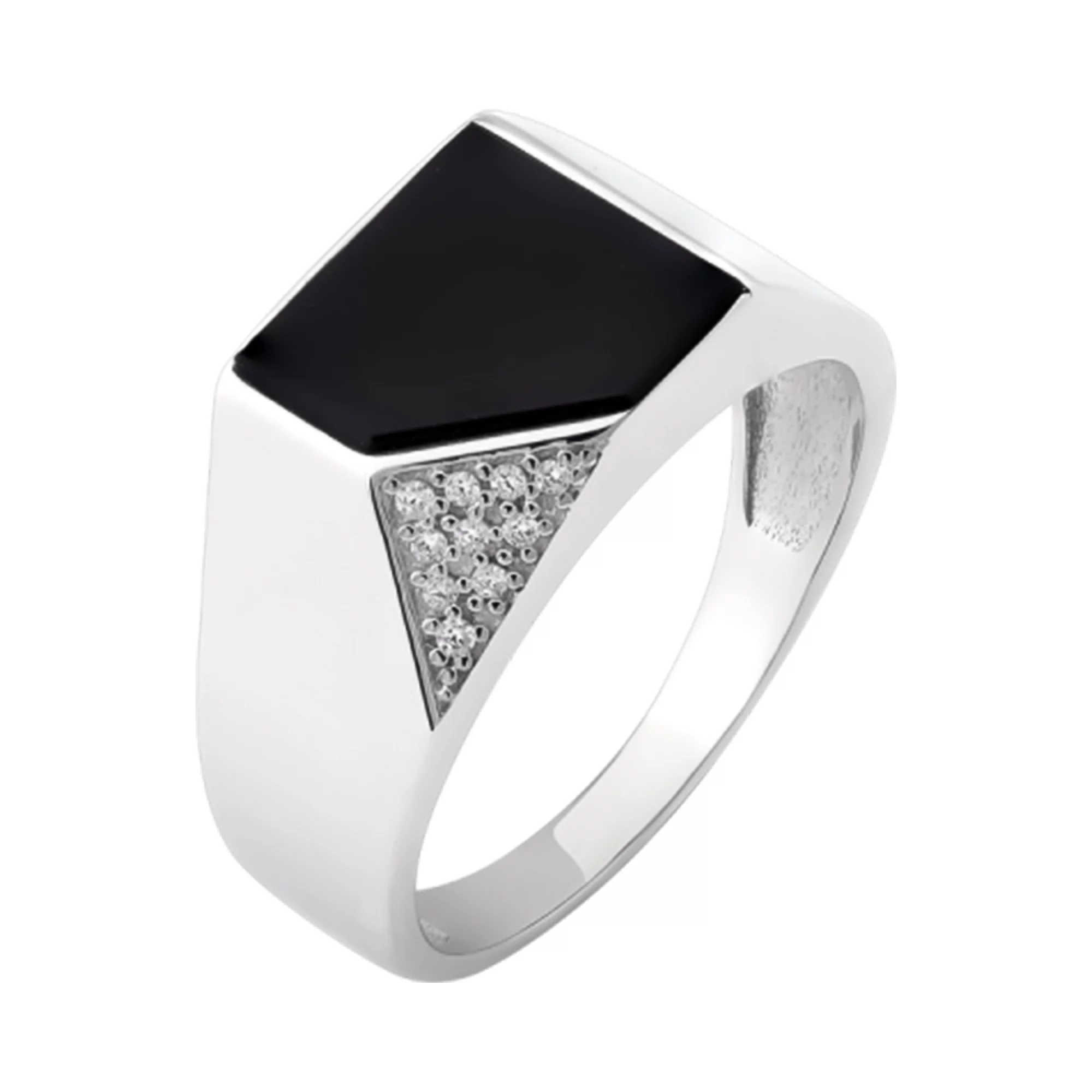 Перстень из серебра с ониксом и фианитом - 1444787 – изображение 1
