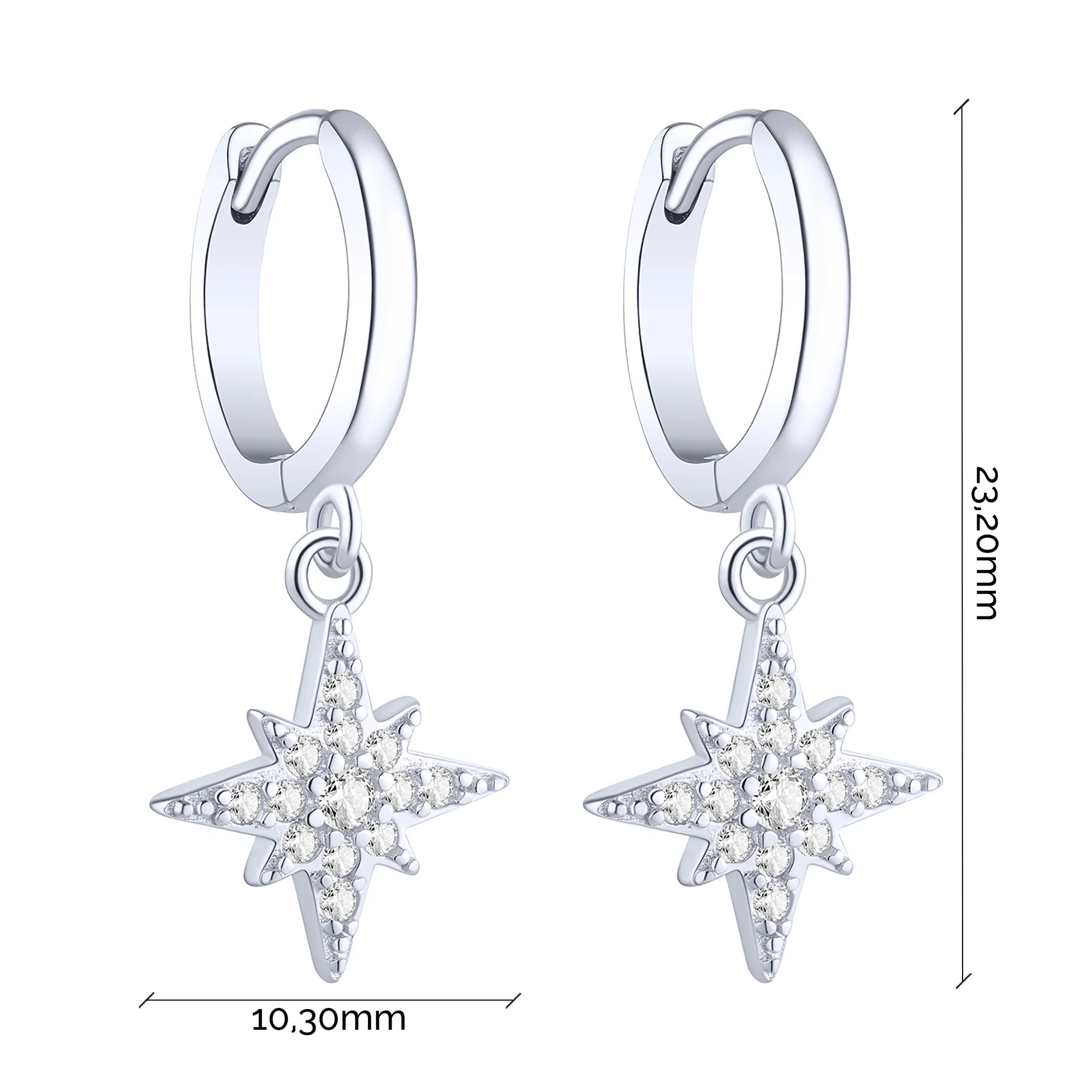 Сережки-кольца из серебра с подвесом "Звездочка" и фианитами - 2279957 - 2