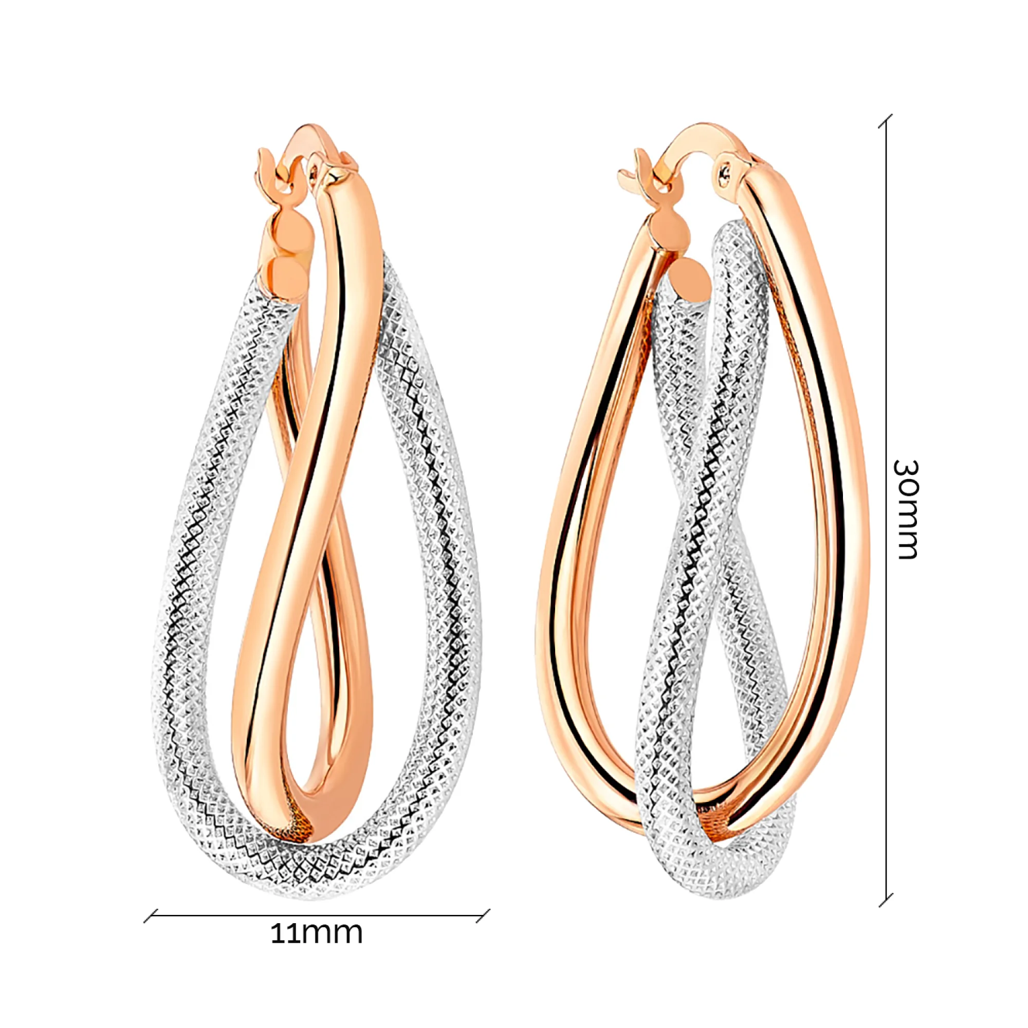 Сережки-кольцо из комбинированного золота - 965993 - 2