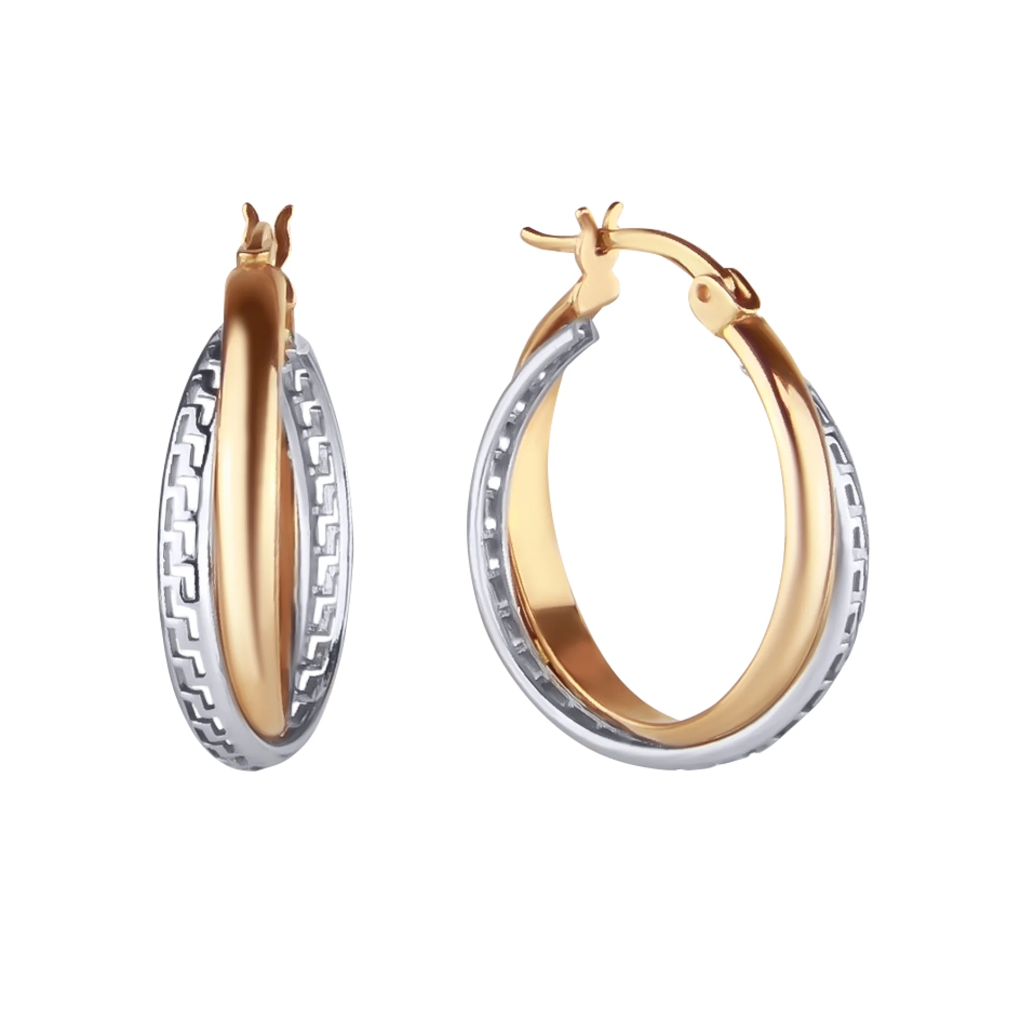 Сережки-кольца из комбинированного золота - 603281 - 1