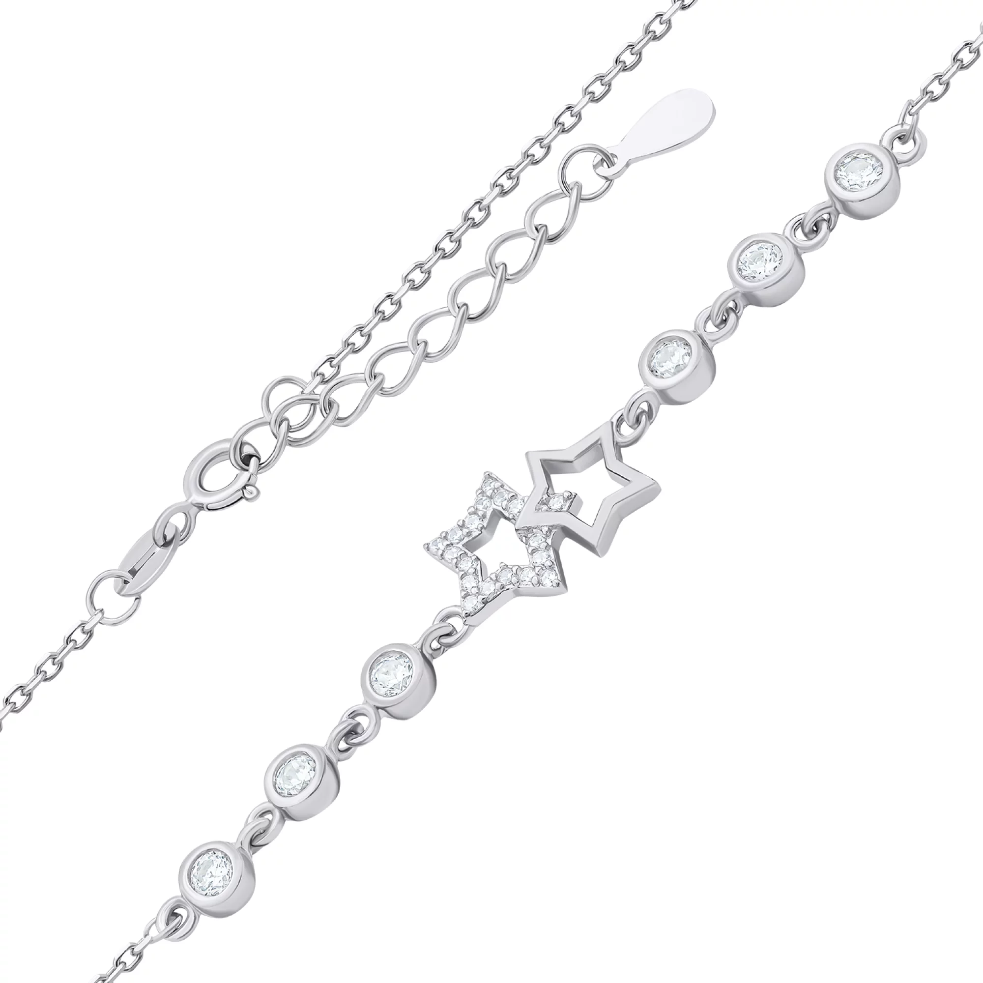 Браслет из серебра с фианитами "Соединение Звезд" плетение якорь - 1521331 – изображение 2