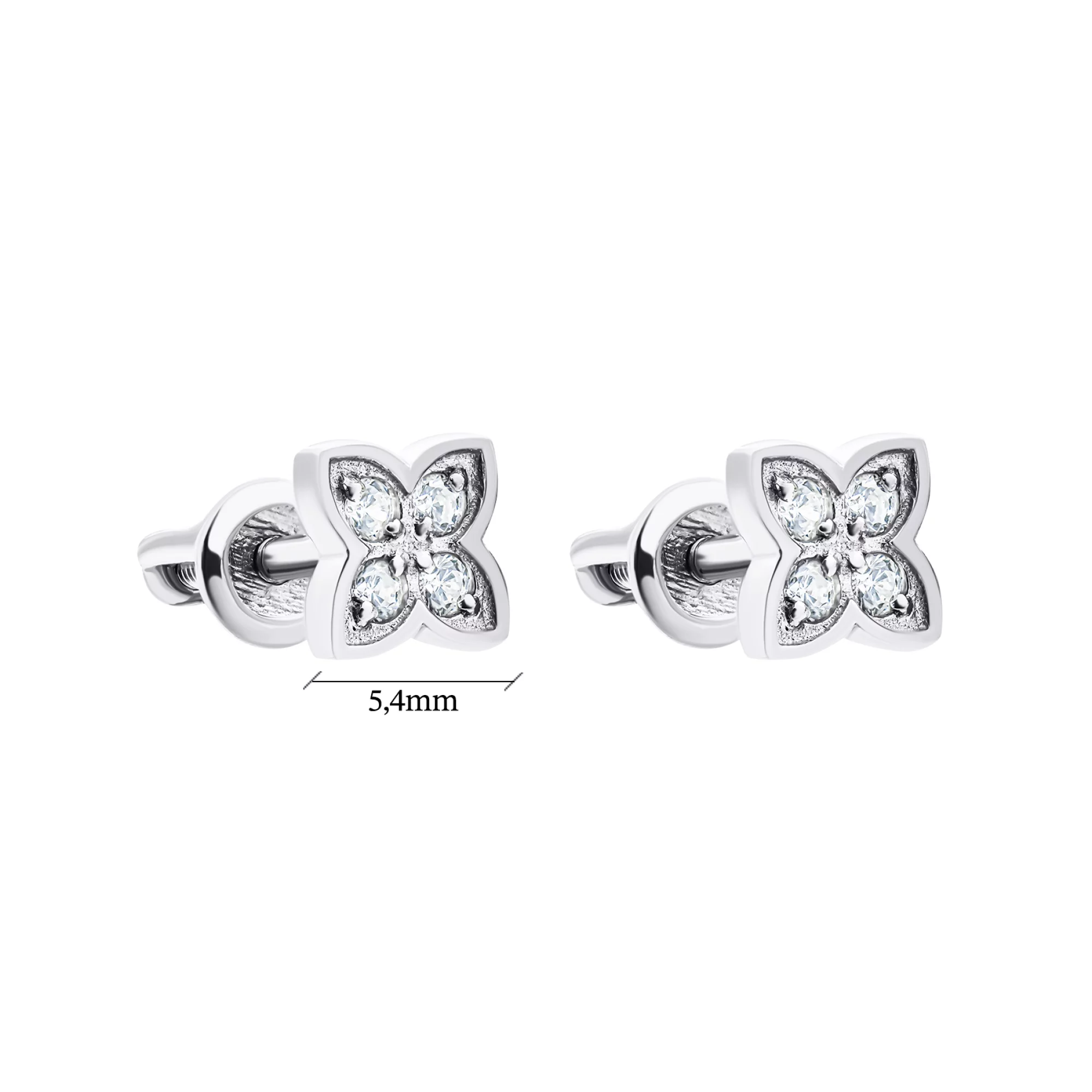 Сережки-гвоздики зі срібла "Квіточка" з фіанітами - 1548612 – зображення 3