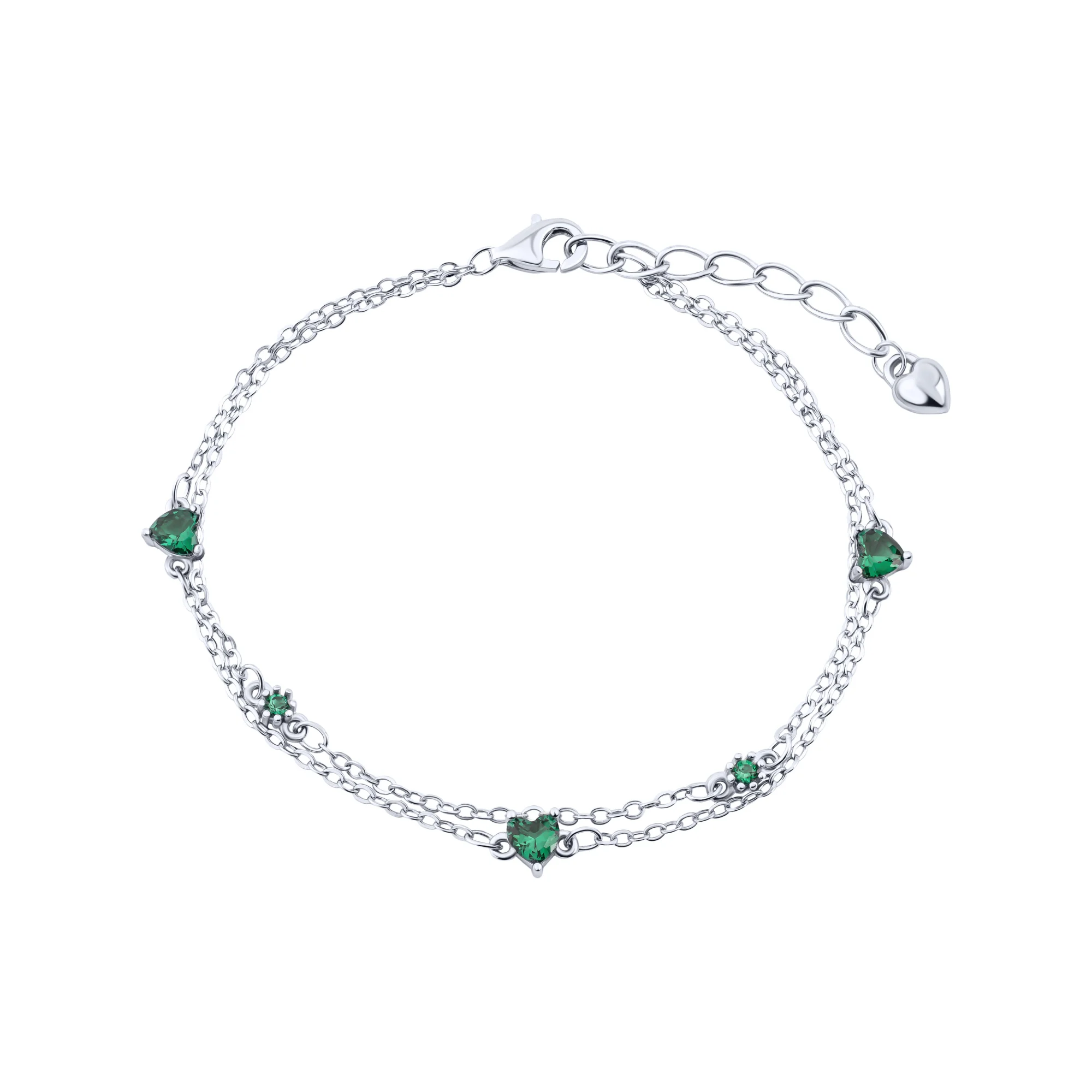Серебряный браслет двойной "Сердечки" плетение якорь - 2153500 - 1