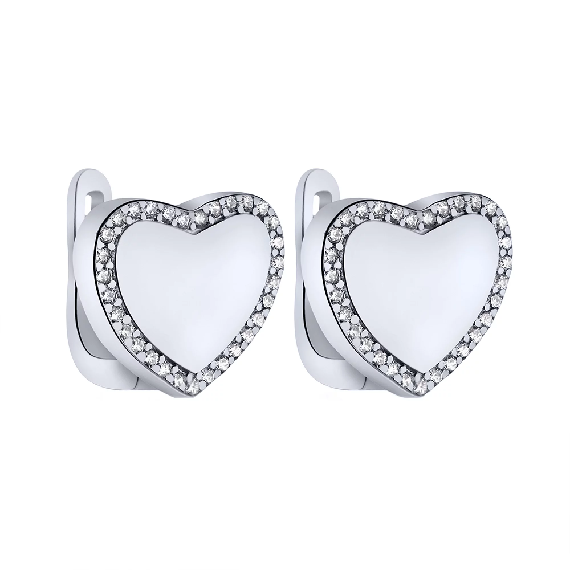 Сережки зі срібла з фіанітами "Серце" - 1786568 – зображення 1