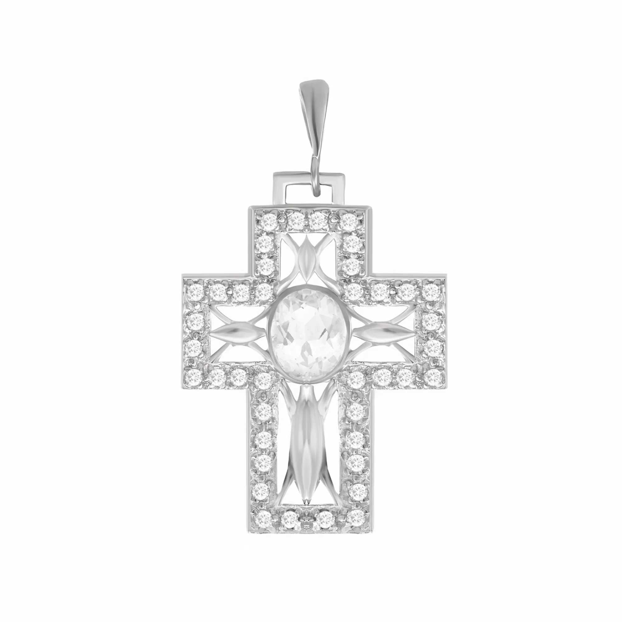 Крестик из серебра с фианитами - 1517194 – изображение 1