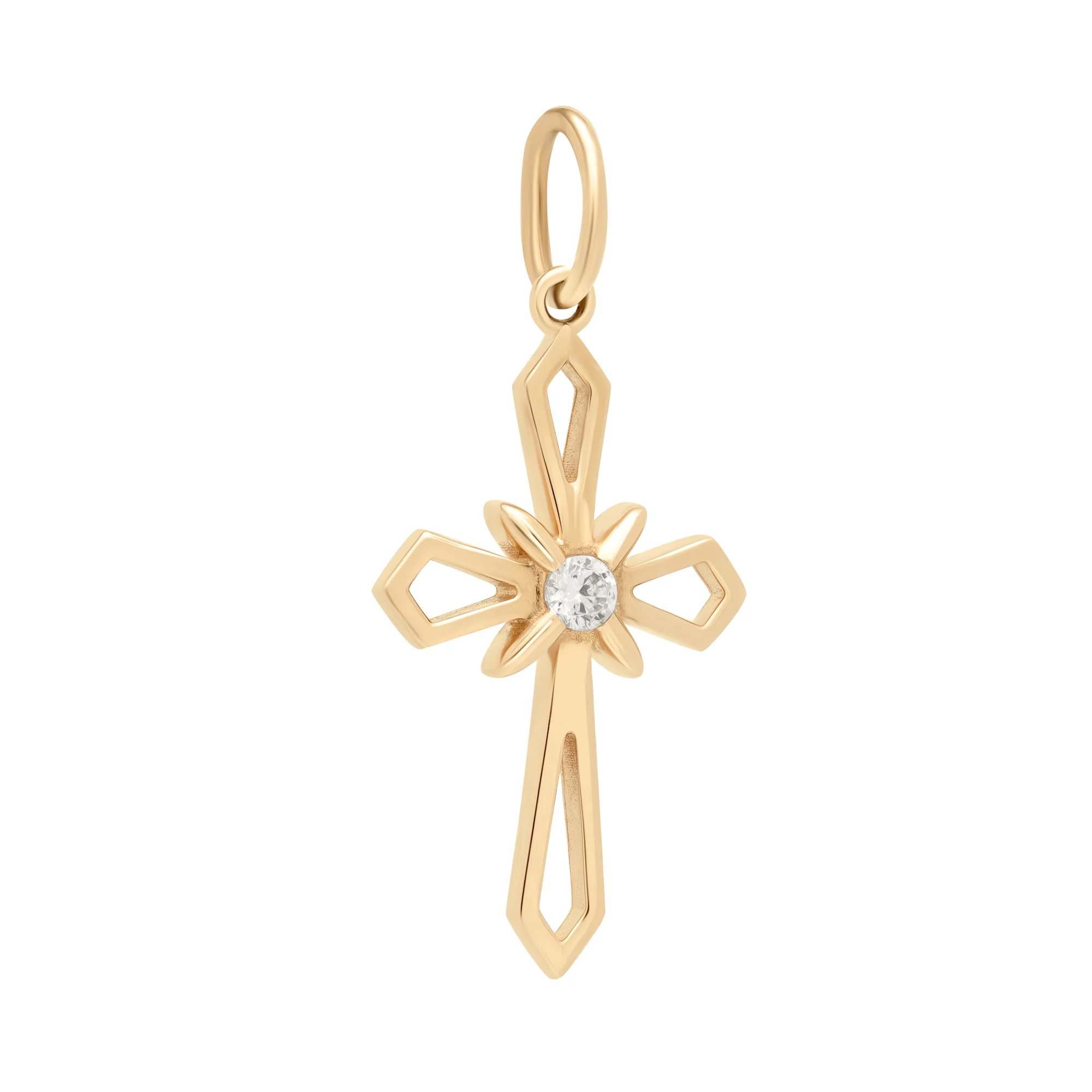 Декоративный золотой крестик с фианитом - 1630603 – изображение 1