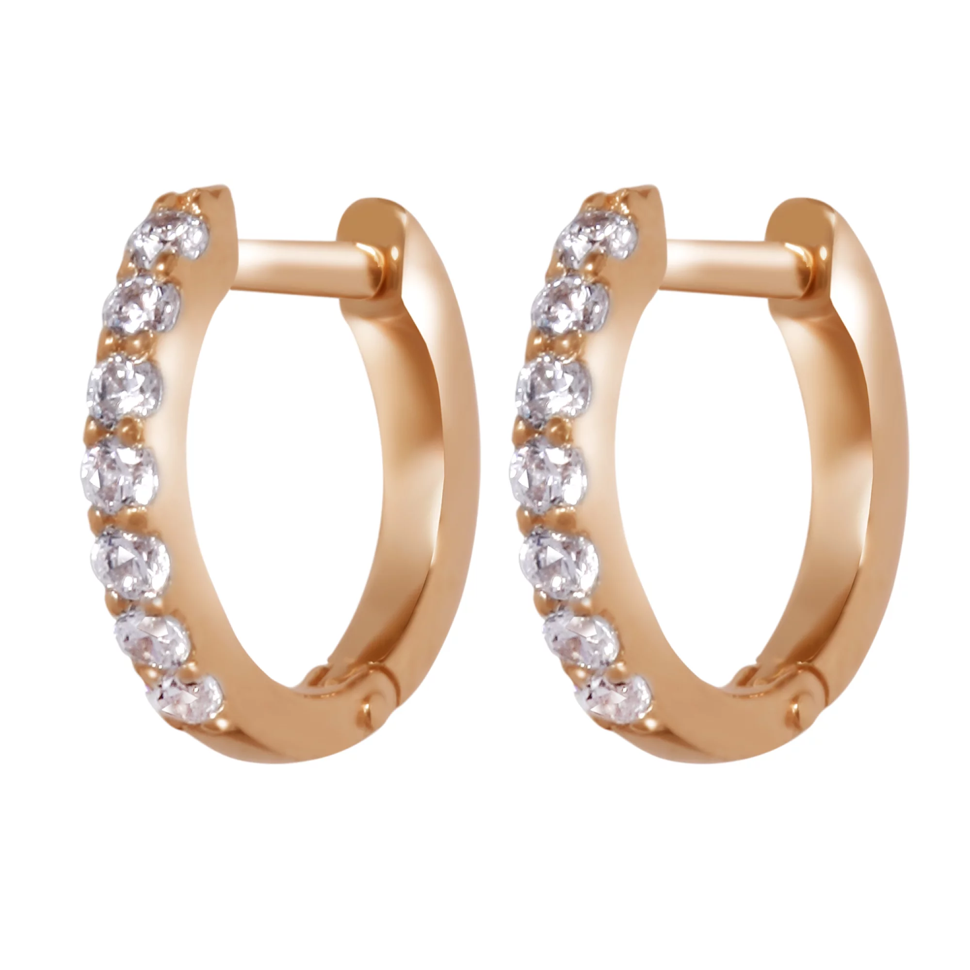 Сережки-кольца из красного золота с фианитом - 937831 – изображение 1