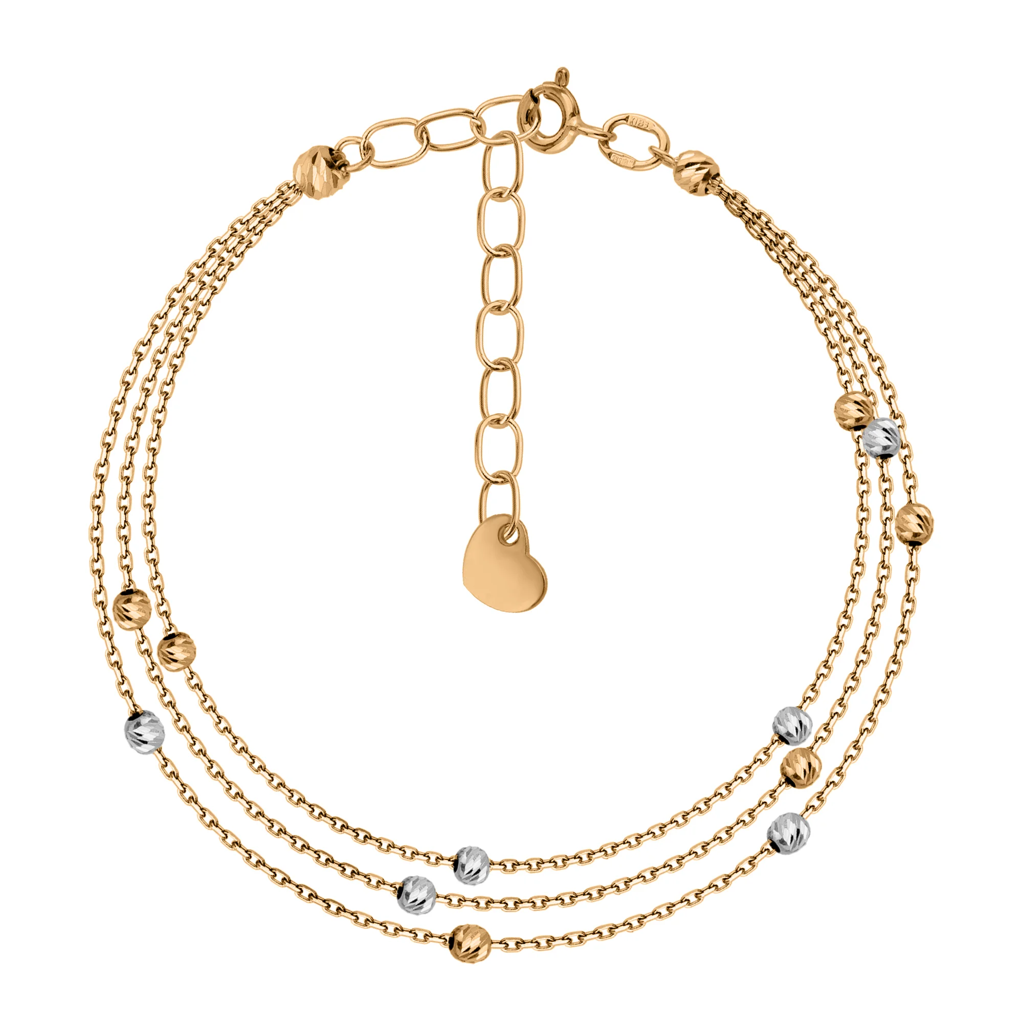 Потрійний браслет з комбінованого золота "Кульки" якірне плетіння - 1824924 - 1
