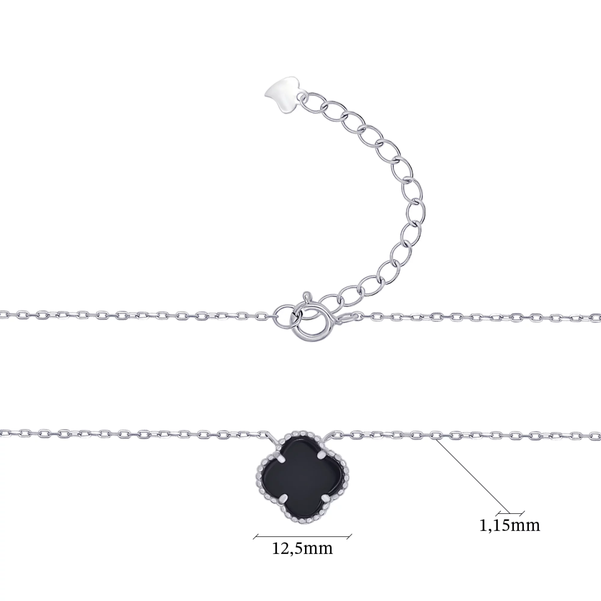 Колье серебряное с ониксом Клевер в Якорном плетении - 973438 – изображение 4