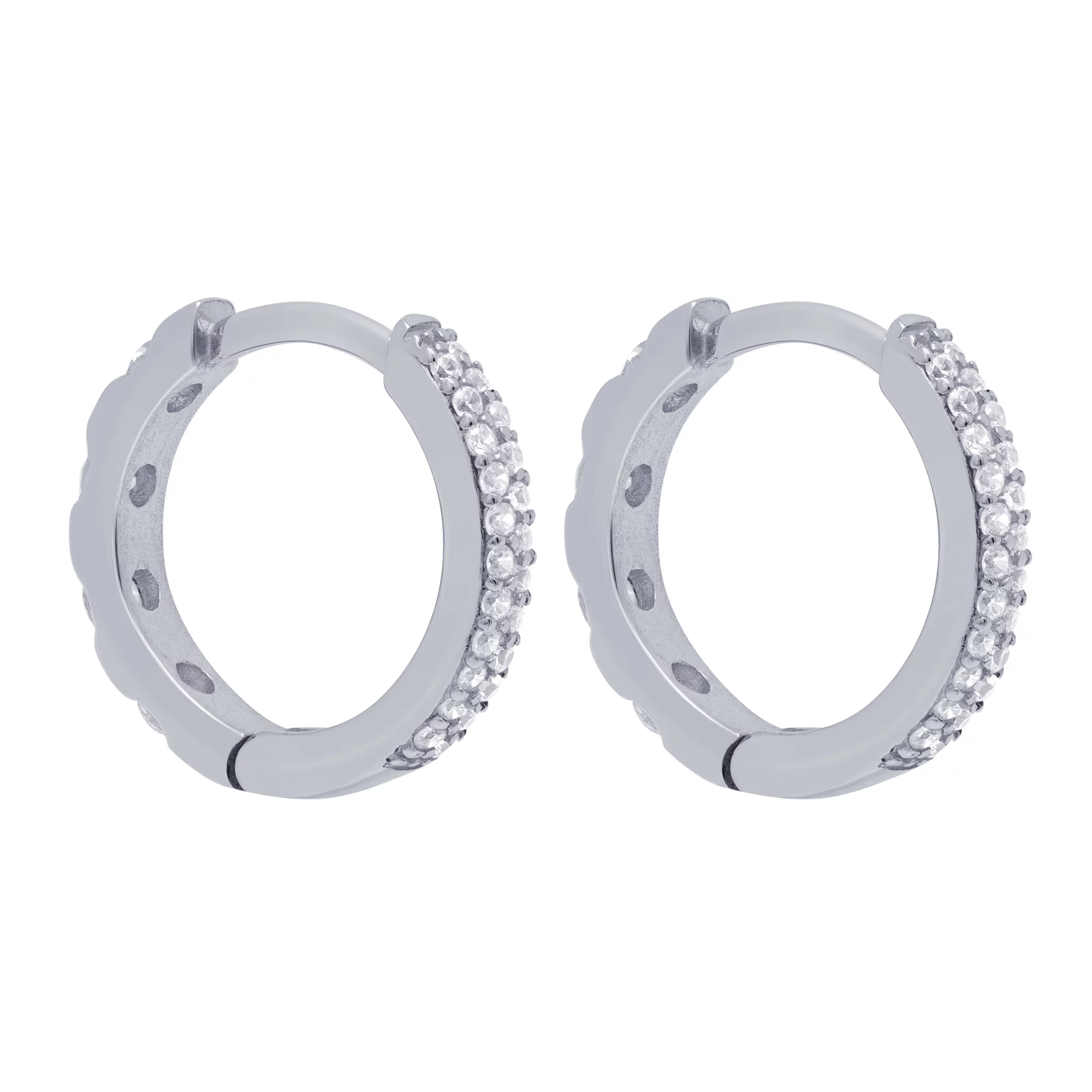 Срібні сережки-кільця з фіанітами - 1668485 – зображення 2