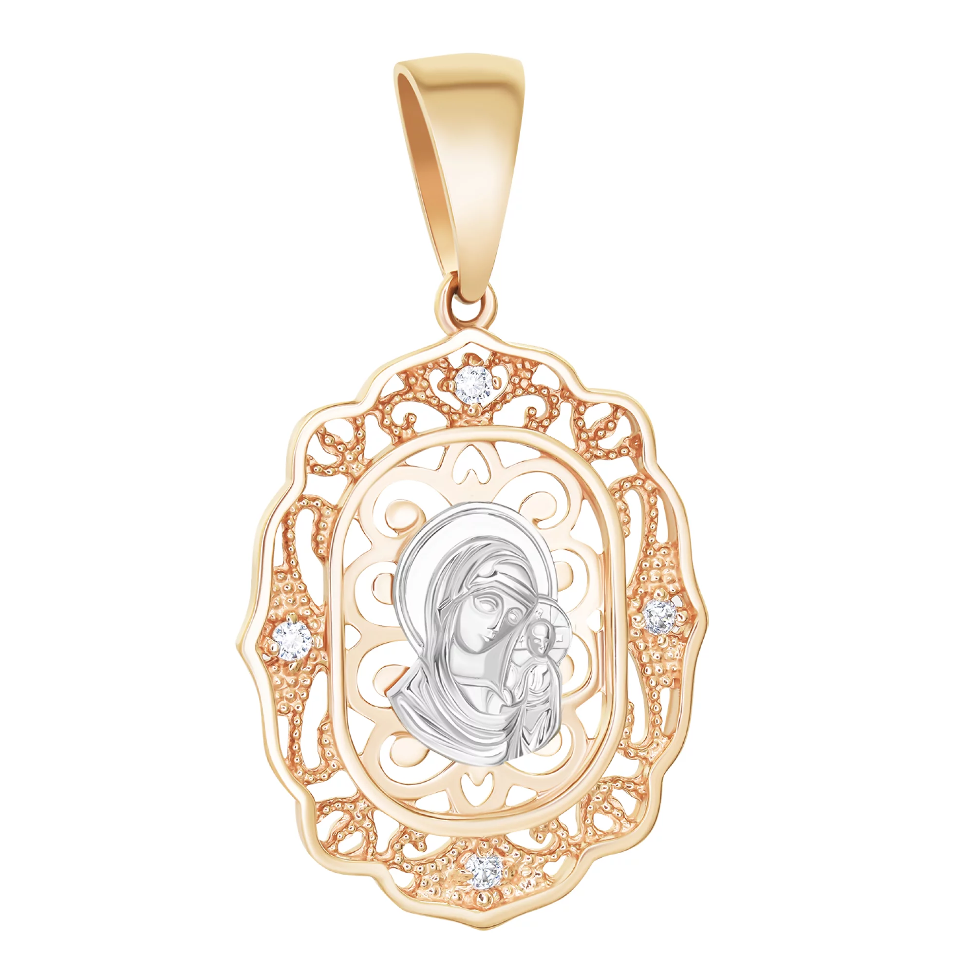 Ладанка из комбинированного золота с фианитами Богородица "Казанская" - 1616177 – изображение 1