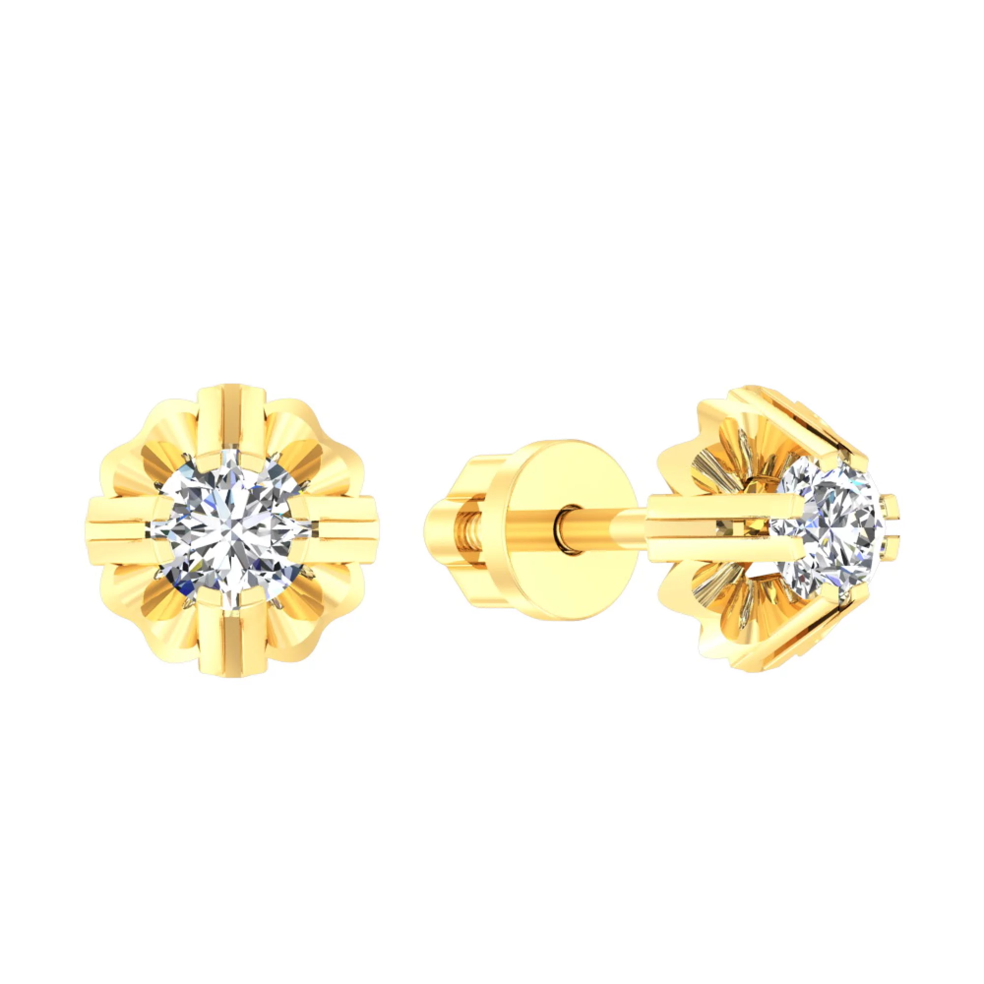 Сережки-гвоздики з лимонного золота з фіанітом - 964436 – зображення 1