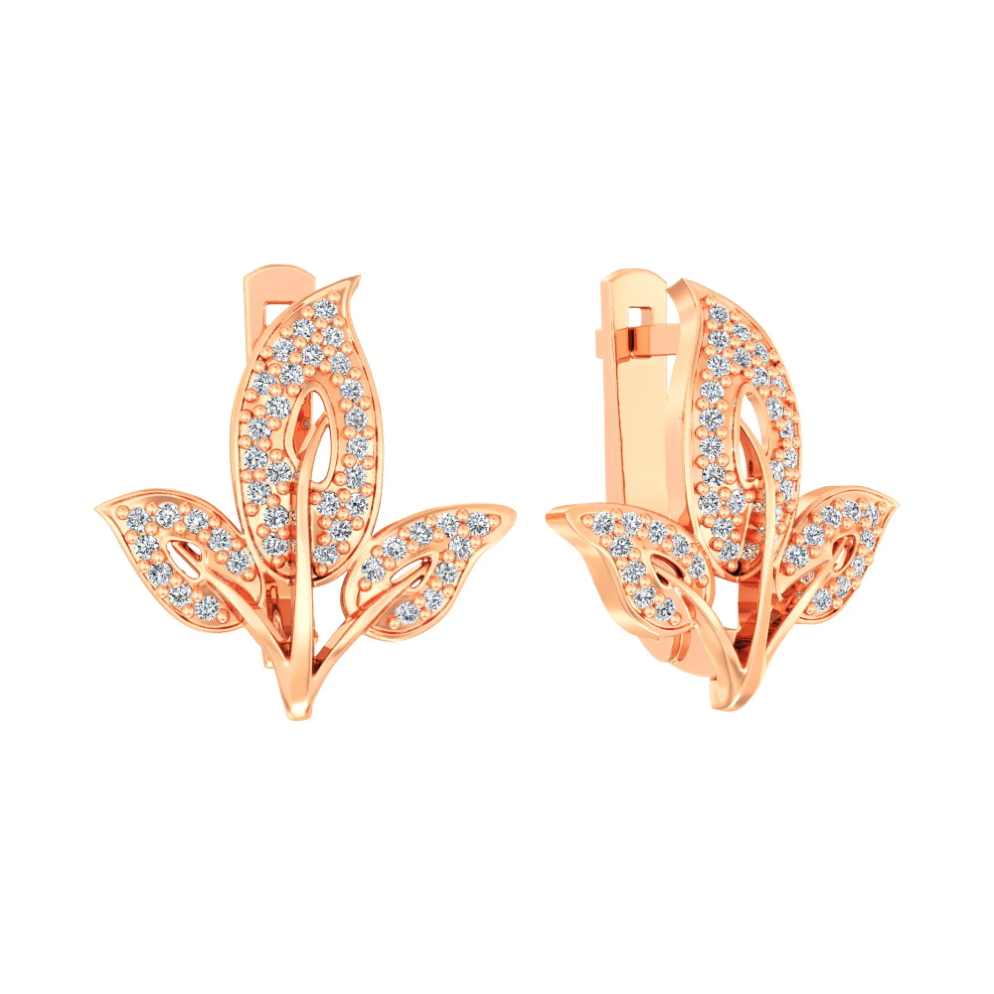 Сережки из красного золота "Листочки" с фианитами - 965614 - 1