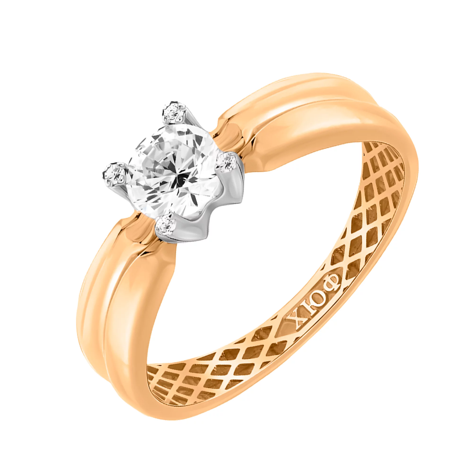 Золотое кольцо с фианитом - 1412101 – изображение 1