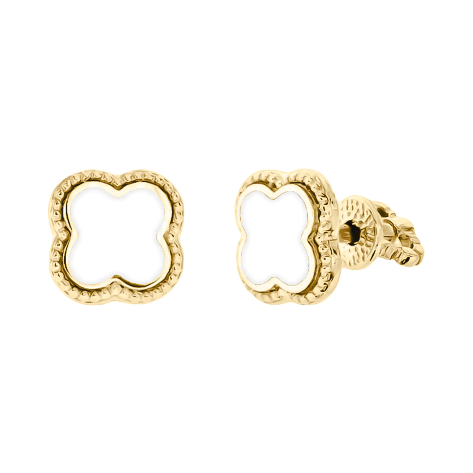 Серьги-гвоздики "Клевер" золотые с эмалью - 1625533 – изображение 1