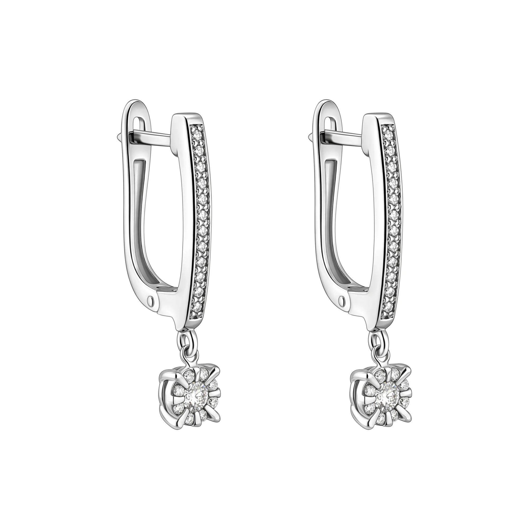 Серьги из белого золота с подвесом и россыпью бриллиантов - 2182594 - 1