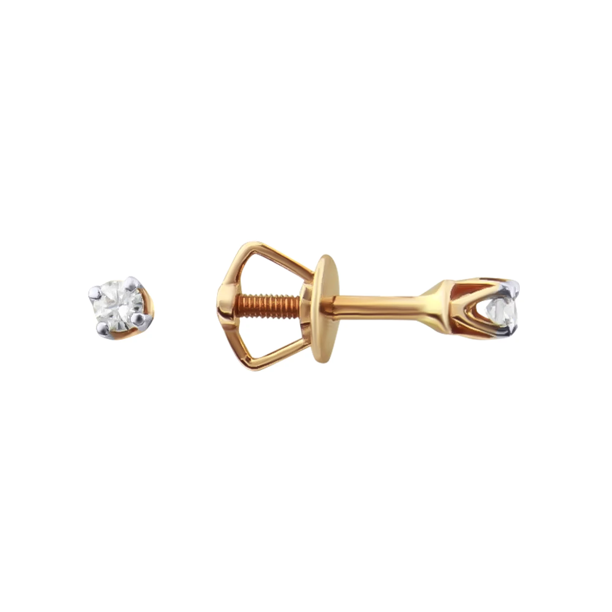Золотые сережки-гвоздики с бриллиантами - 771717 – изображение 1