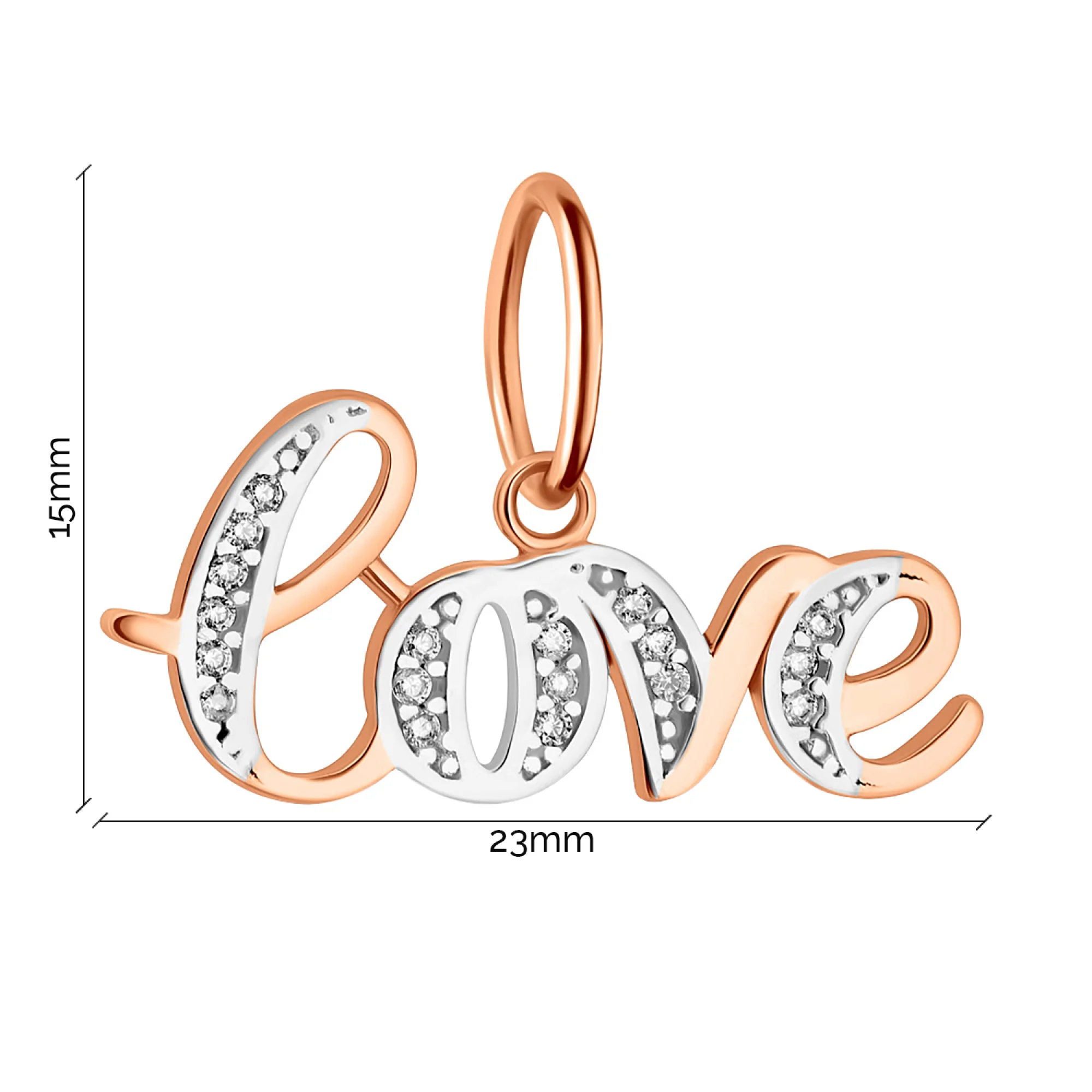 Подвес из комбинированного золота с фианитами "Love" - 1095056 - 2