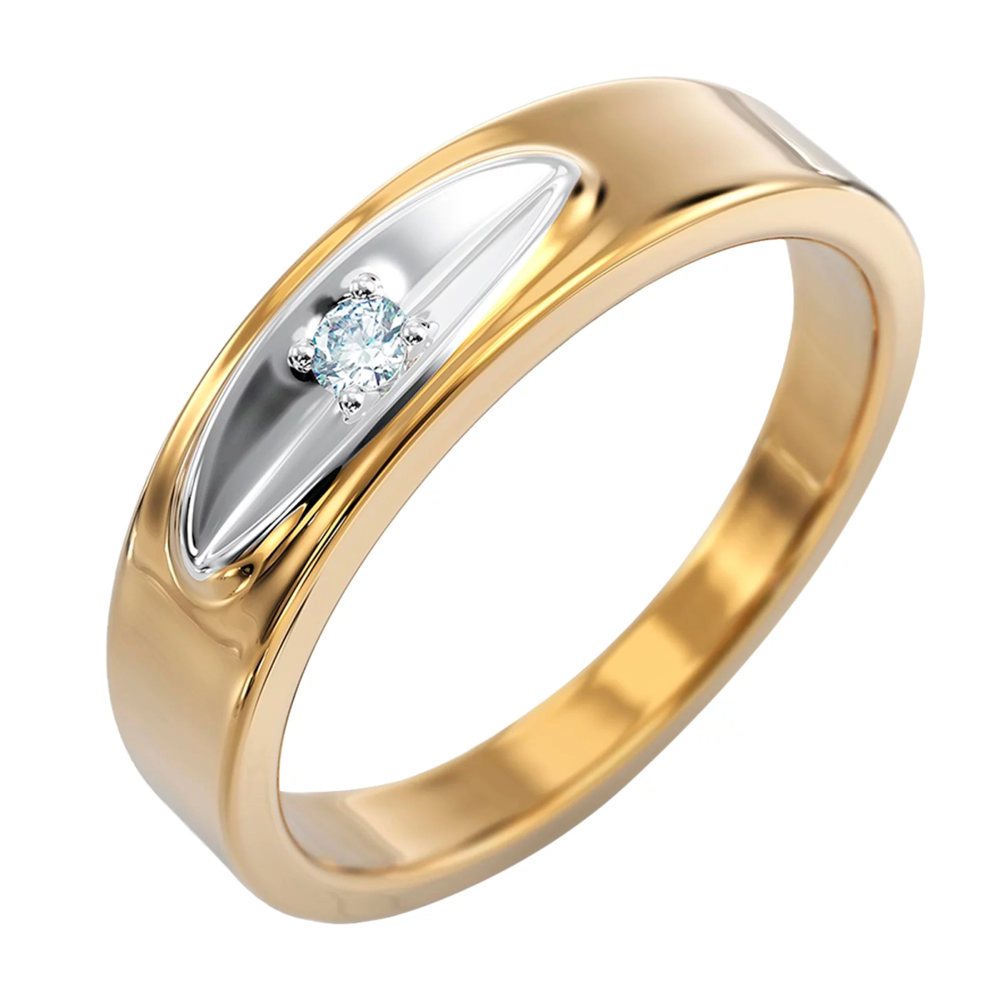 Обручальное кольцо из комбинированого золота с бриллиантом американка  - 521290 – изображение 1