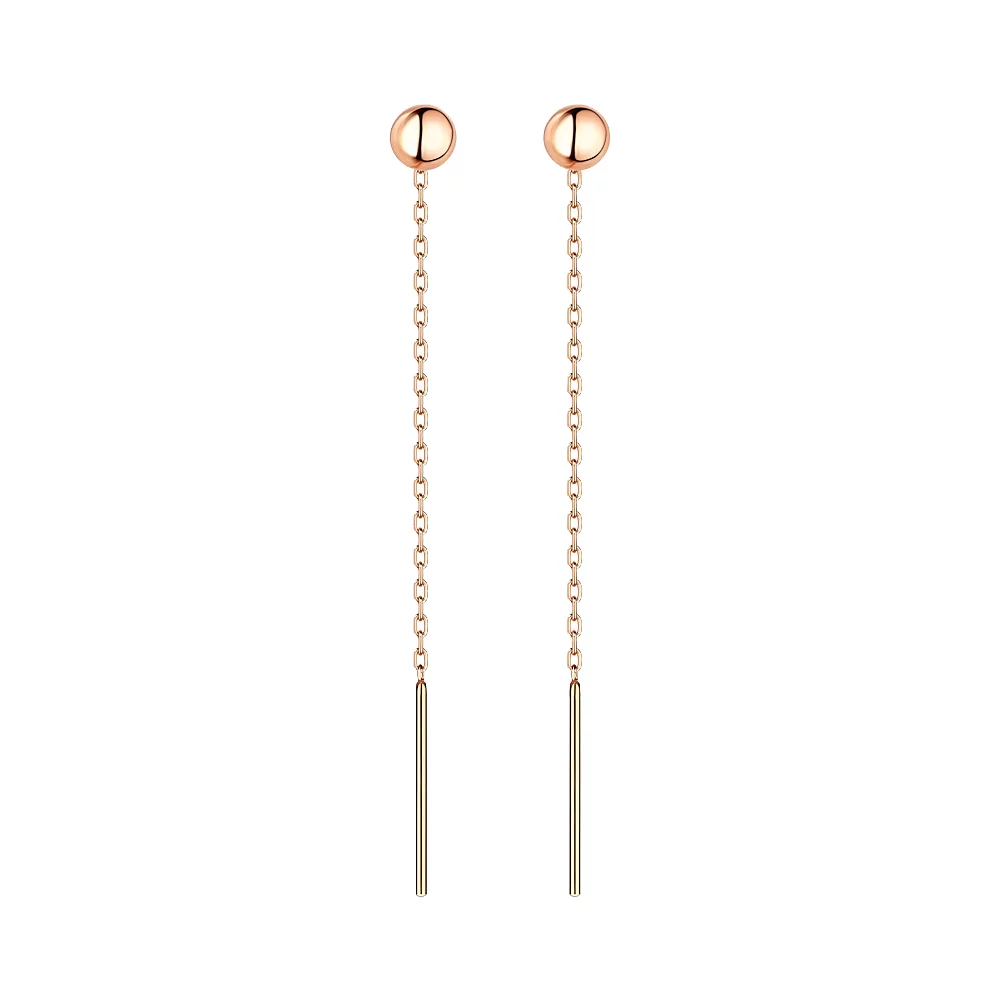 Сережки-протяжки из красного золота с шариками. Артикул 107614/1: цена, отзывы, фото – купить в интернет-магазине AURUM
