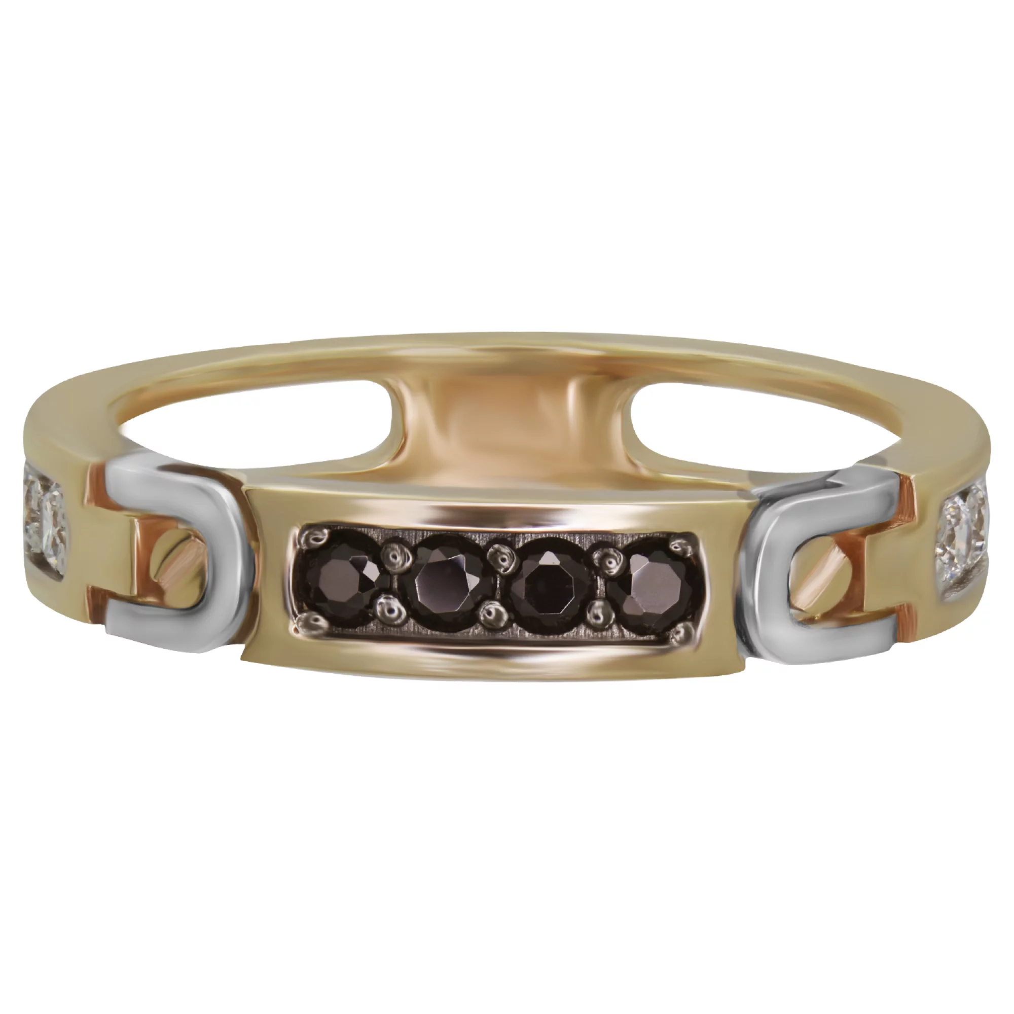 Перстень золотой с черным и белым фианитом - 907515 – изображение 2