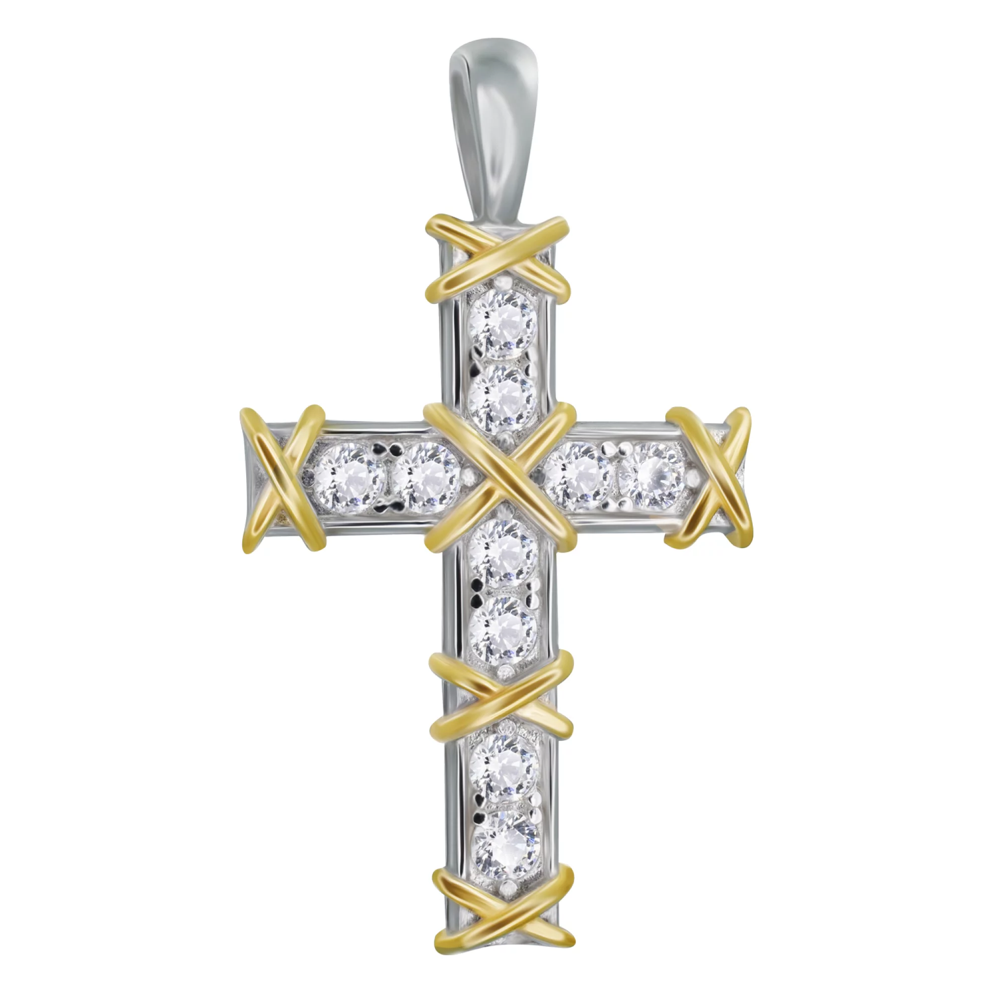 Крестик серебряный с фианитом - 907488 – изображение 1