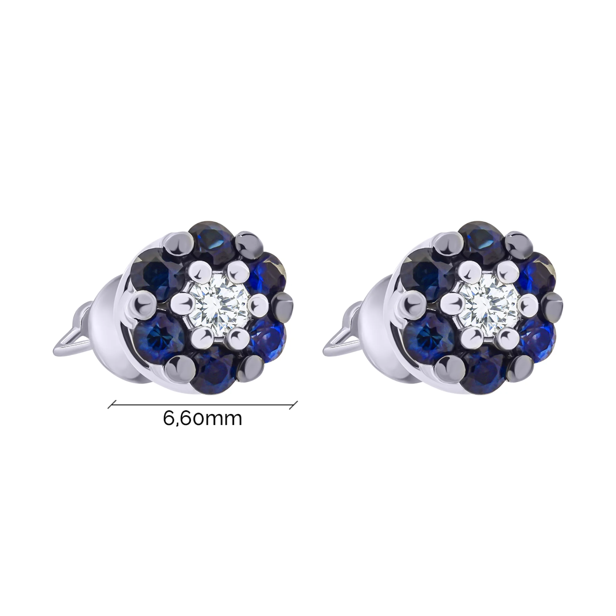 Серьги-гвоздики из белого золота с бриллиантами и сапфирами - 1512677 - 3