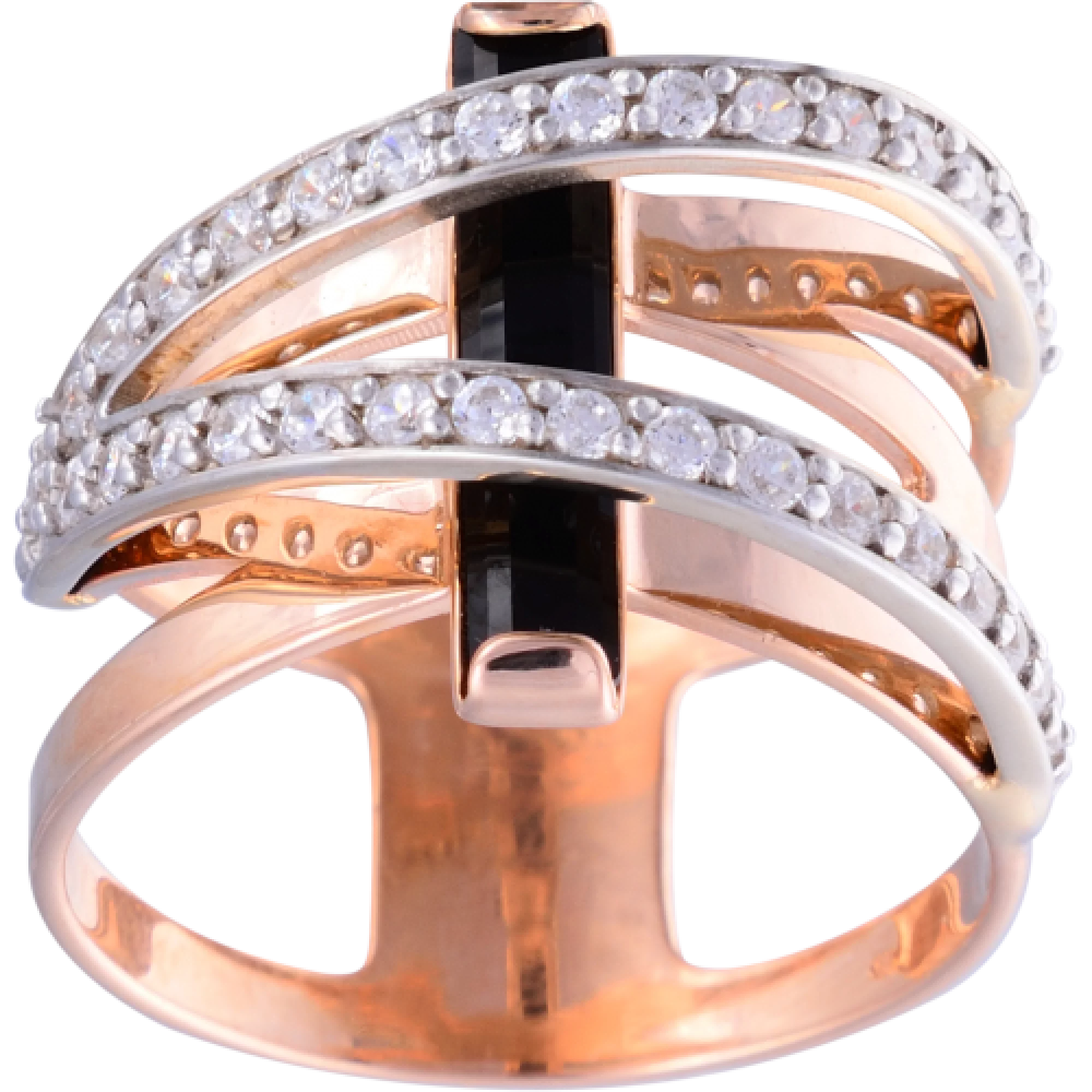 Золотое кольцо с агатом и фианитом - 495191 – изображение 1