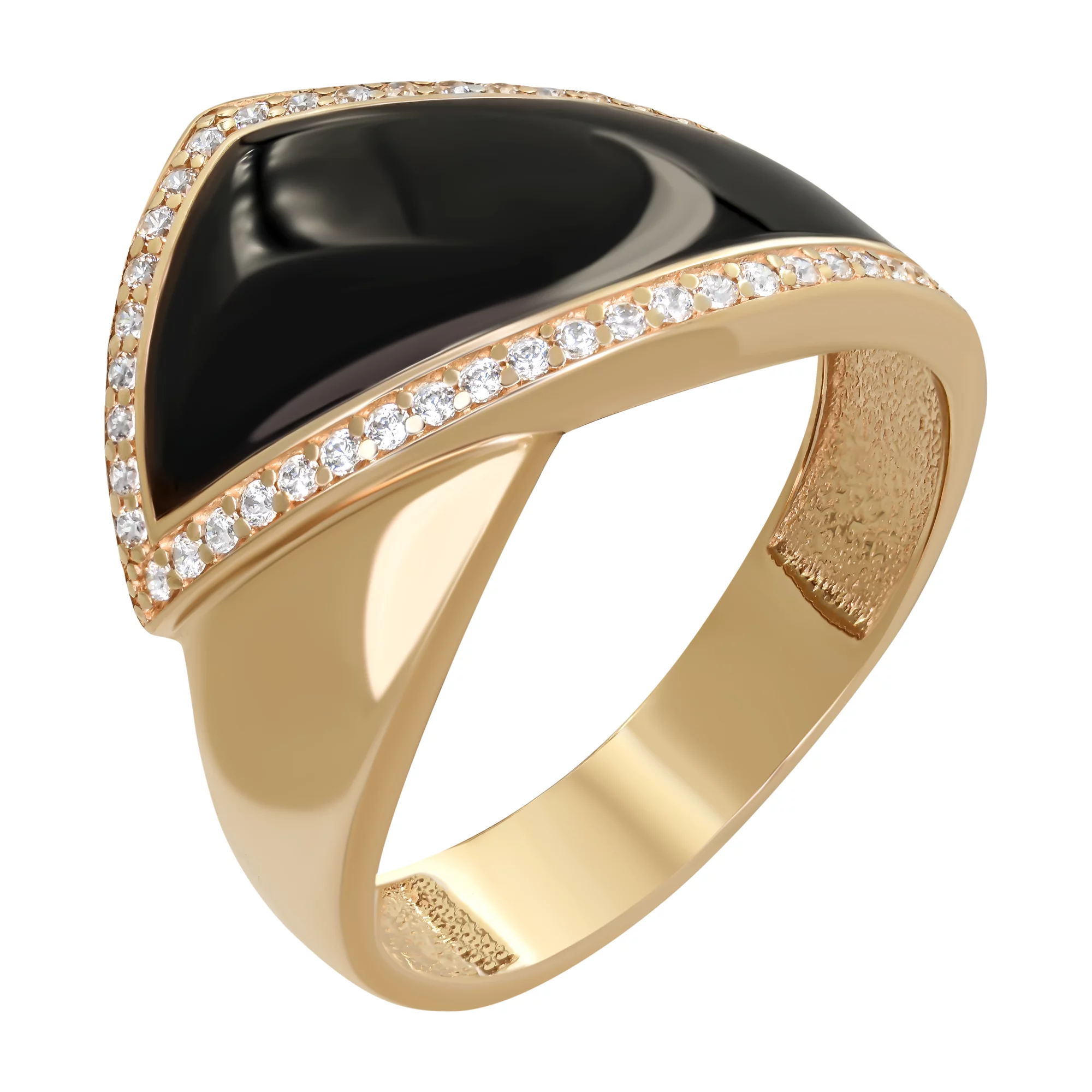 Кольцо из красного золота с фианитом и эмалью - 965790 – изображение 1