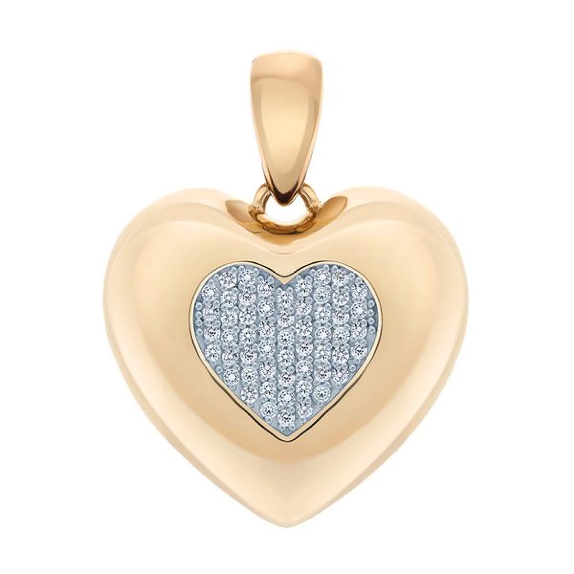 Золотой подвес в виде "Сердца" с фианитом - 452048 – изображение 1
