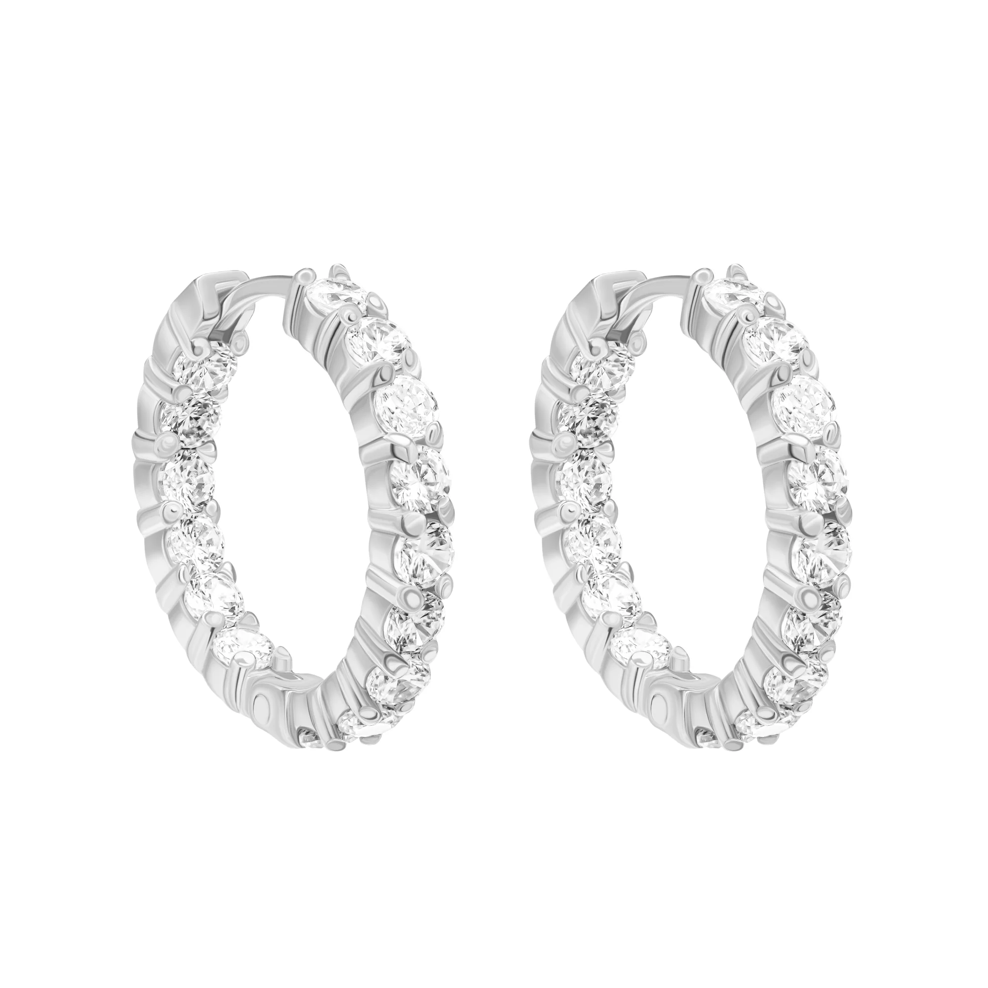 Сережки-кольца из белого золота с дорожкой фианитов - 1826072 - 2
