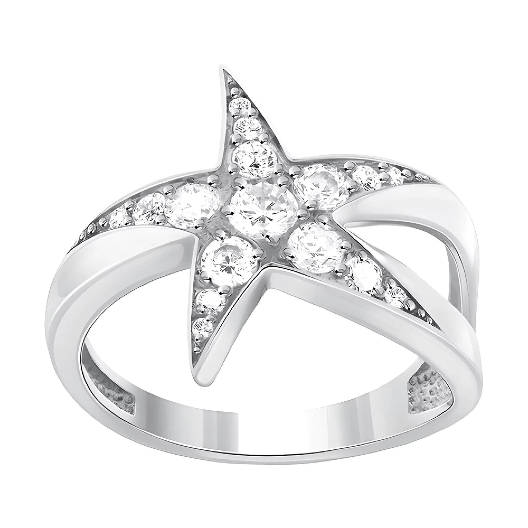 Серебряное кольцо с фианитом "Морская звезда" - 474161 – изображение 1