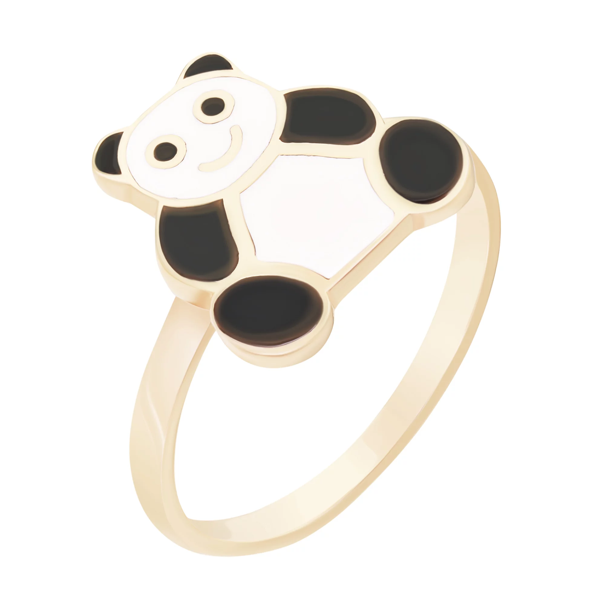 Кольцо в красном золоте "Панда" с эмалью - 1717017 – изображение 1