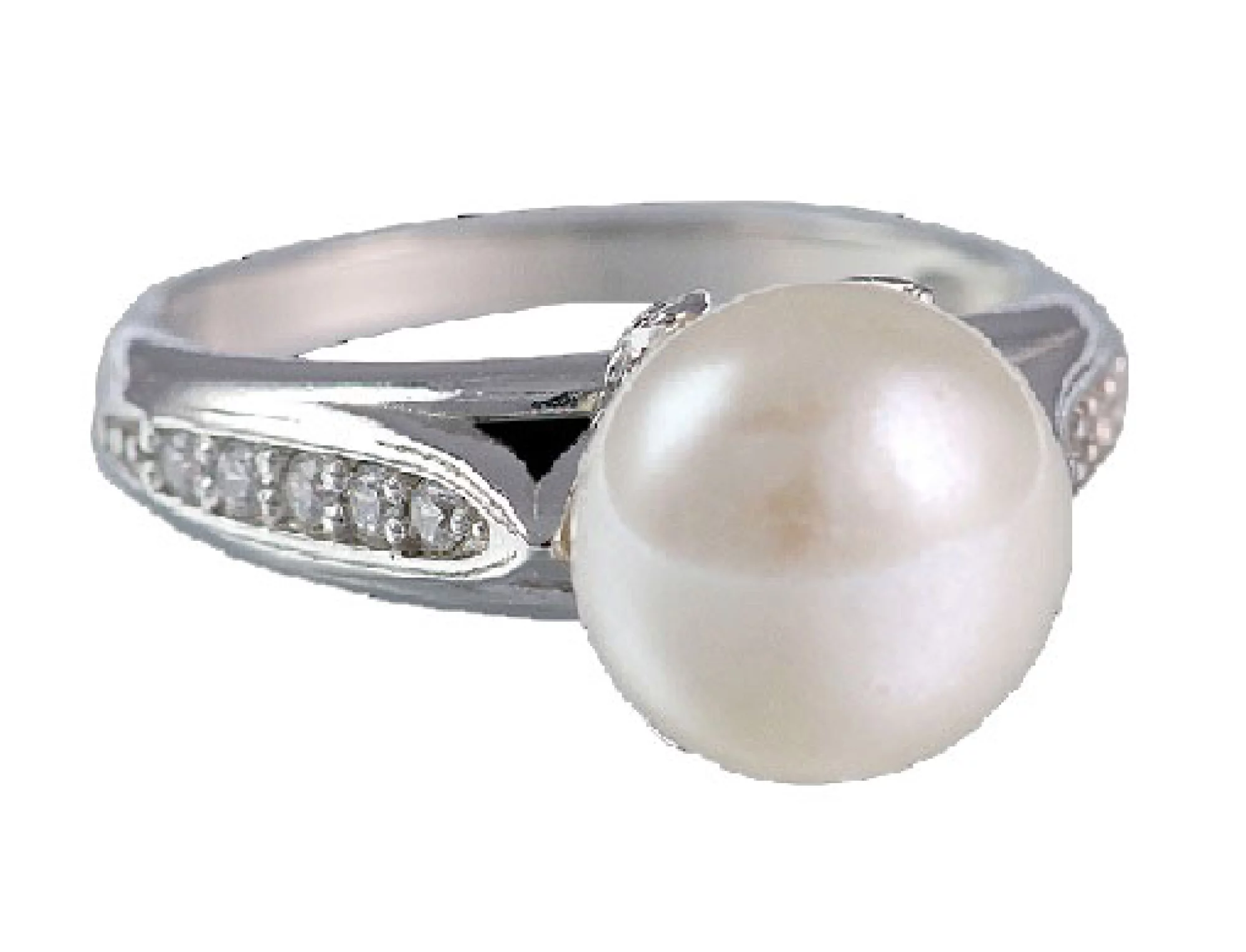 Серебряное кольцо с жемчугом и фианитом - 1446765 – изображение 1