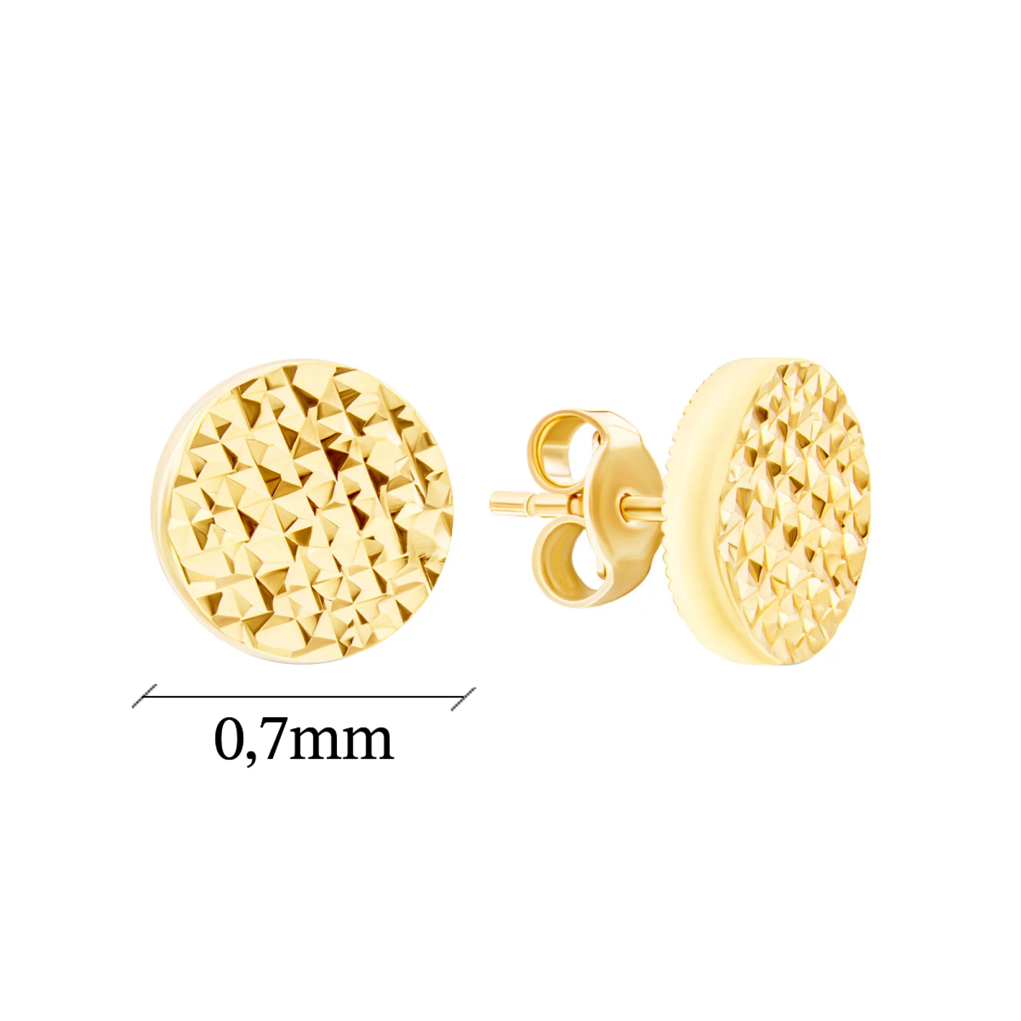 Сережки-гвоздики з жовтого золота "Монетка" з алмазною гранню - 1503616 – зображення 2