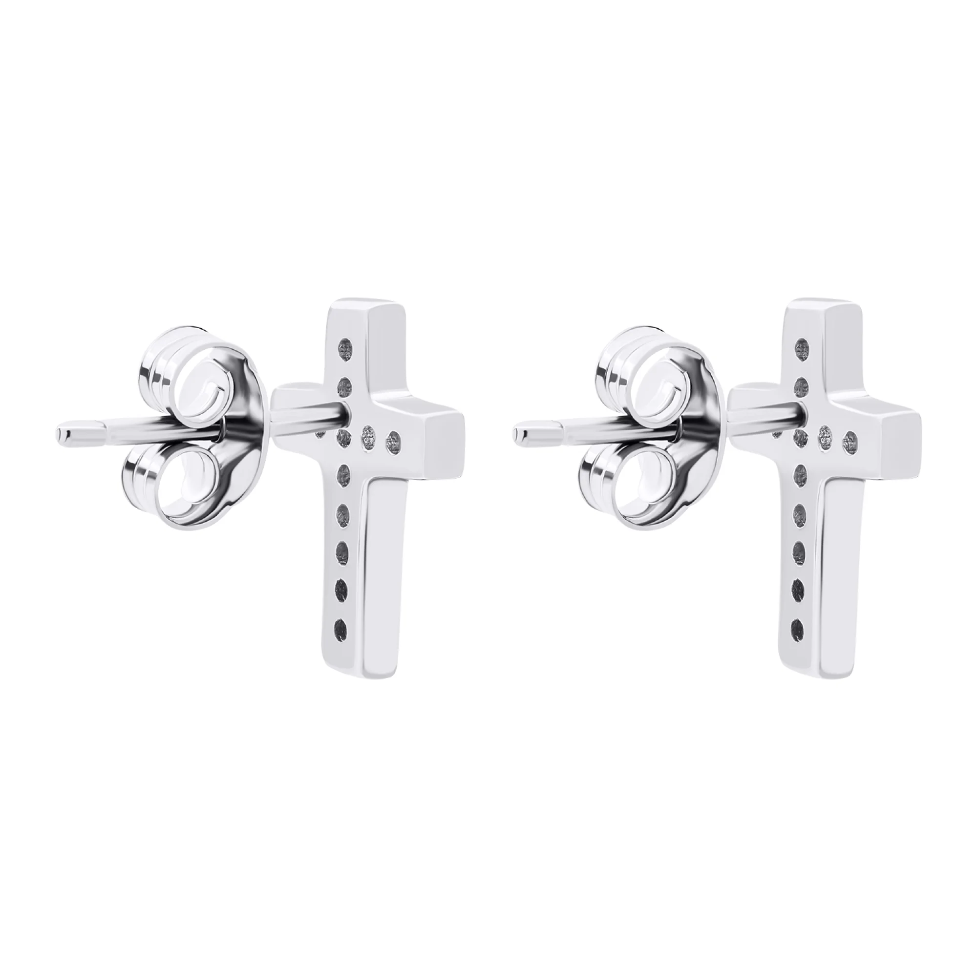Серьги-гвоздики крестики из серебра с фианитами - 1521645 - 2