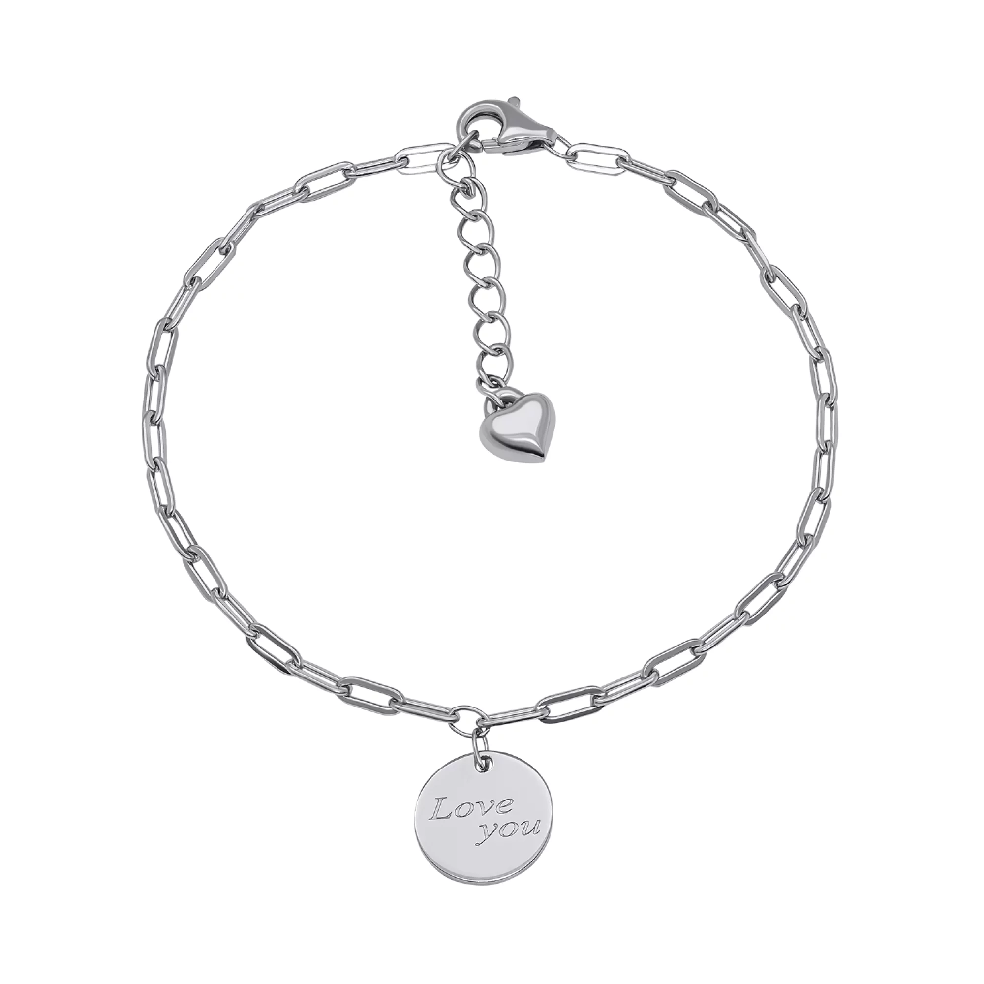 Срібний браслет з підвіскою "Love you" плетіння якір - 1530033 – зображення 1