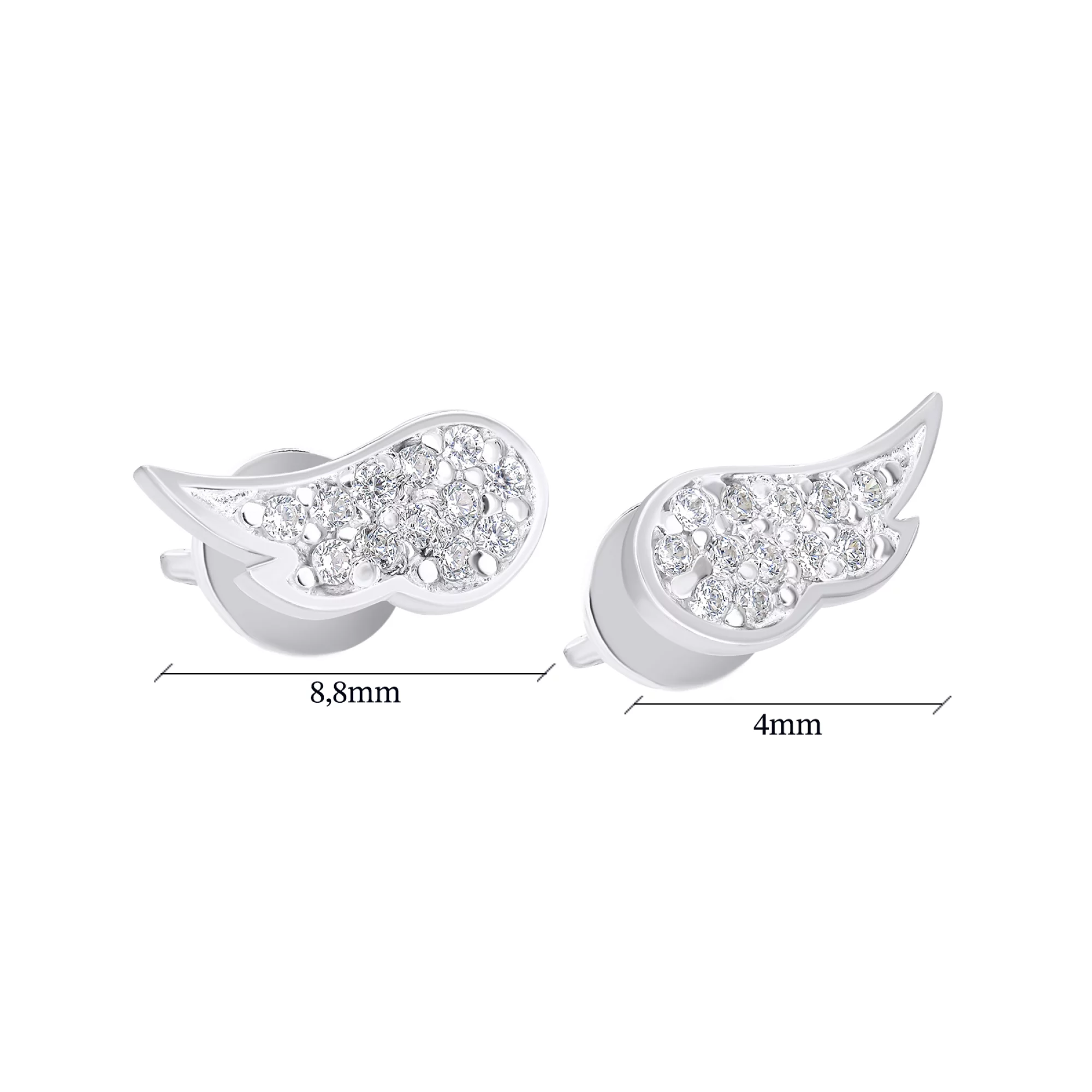 Срібні сережки-гвоздики з фіанітами "Крила" - 1548832 – зображення 3