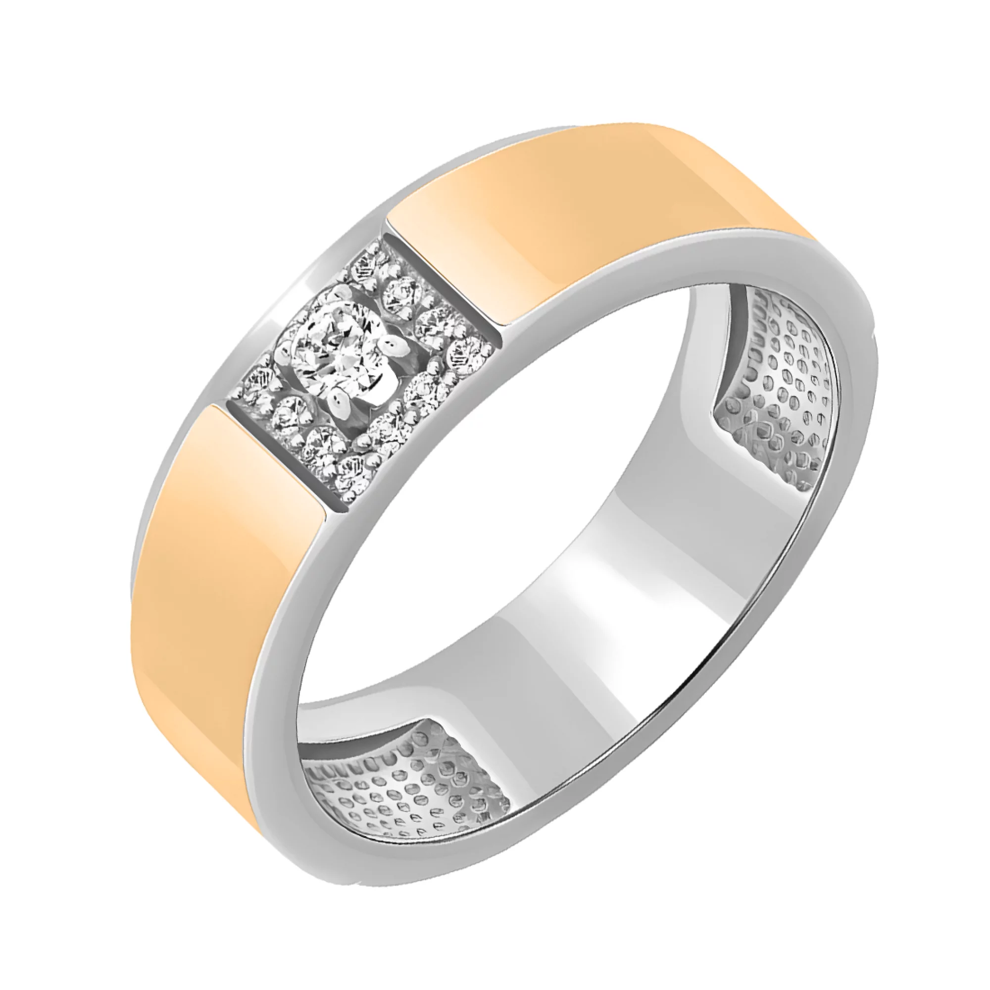 Серебряное кольцо с позолотой и фианитом - 474174 – изображение 1