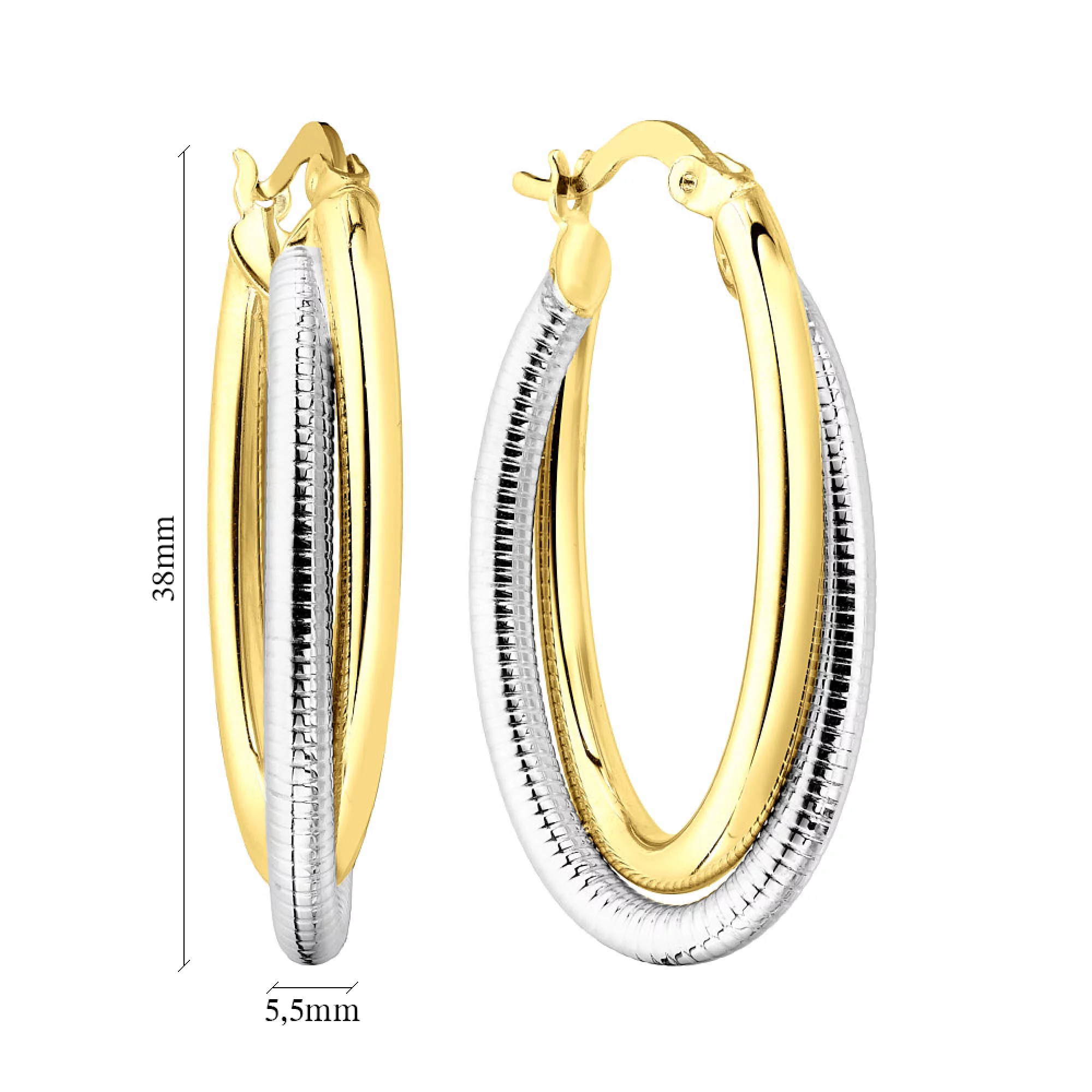 Сережки-кольца из комбинированого золота - 1499372 – изображение 2