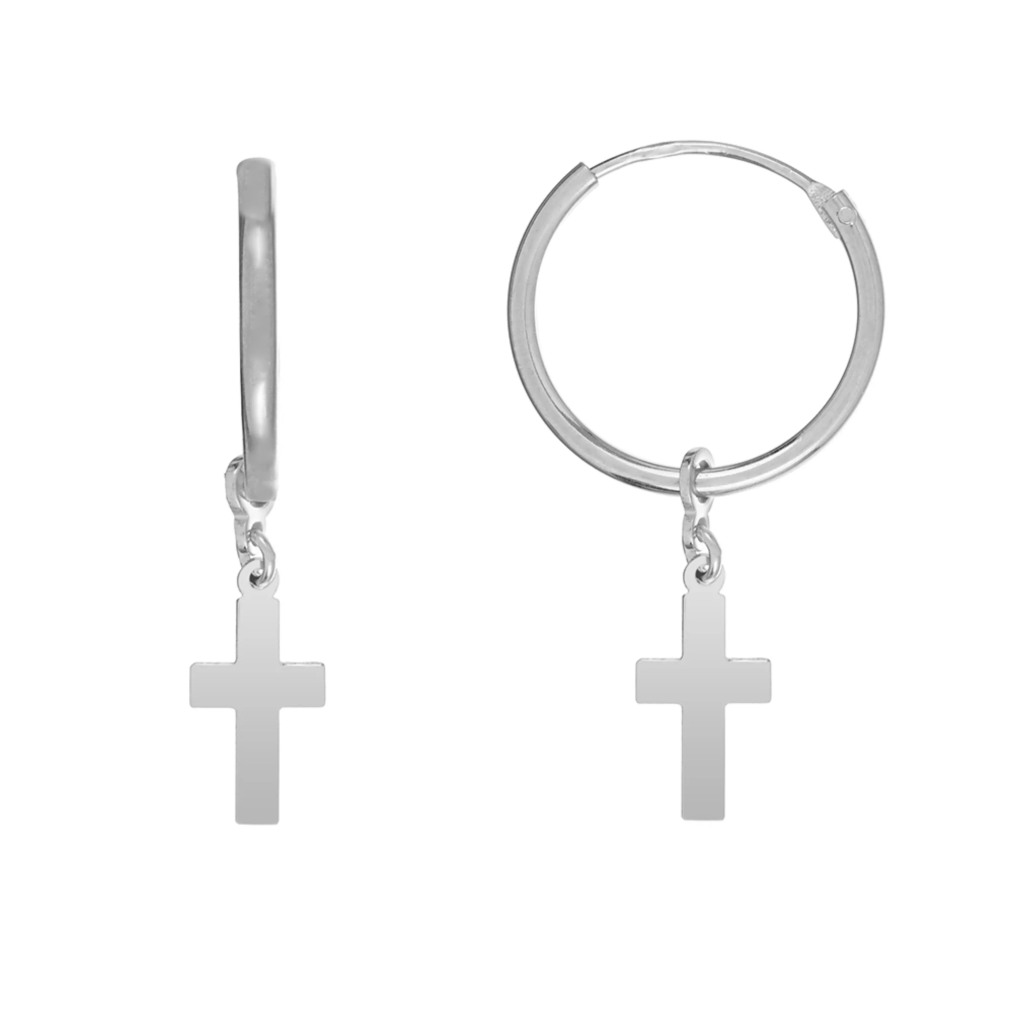 Сережки-кільця зі срібла з підвісками хрестики - 1543004 – зображення 1