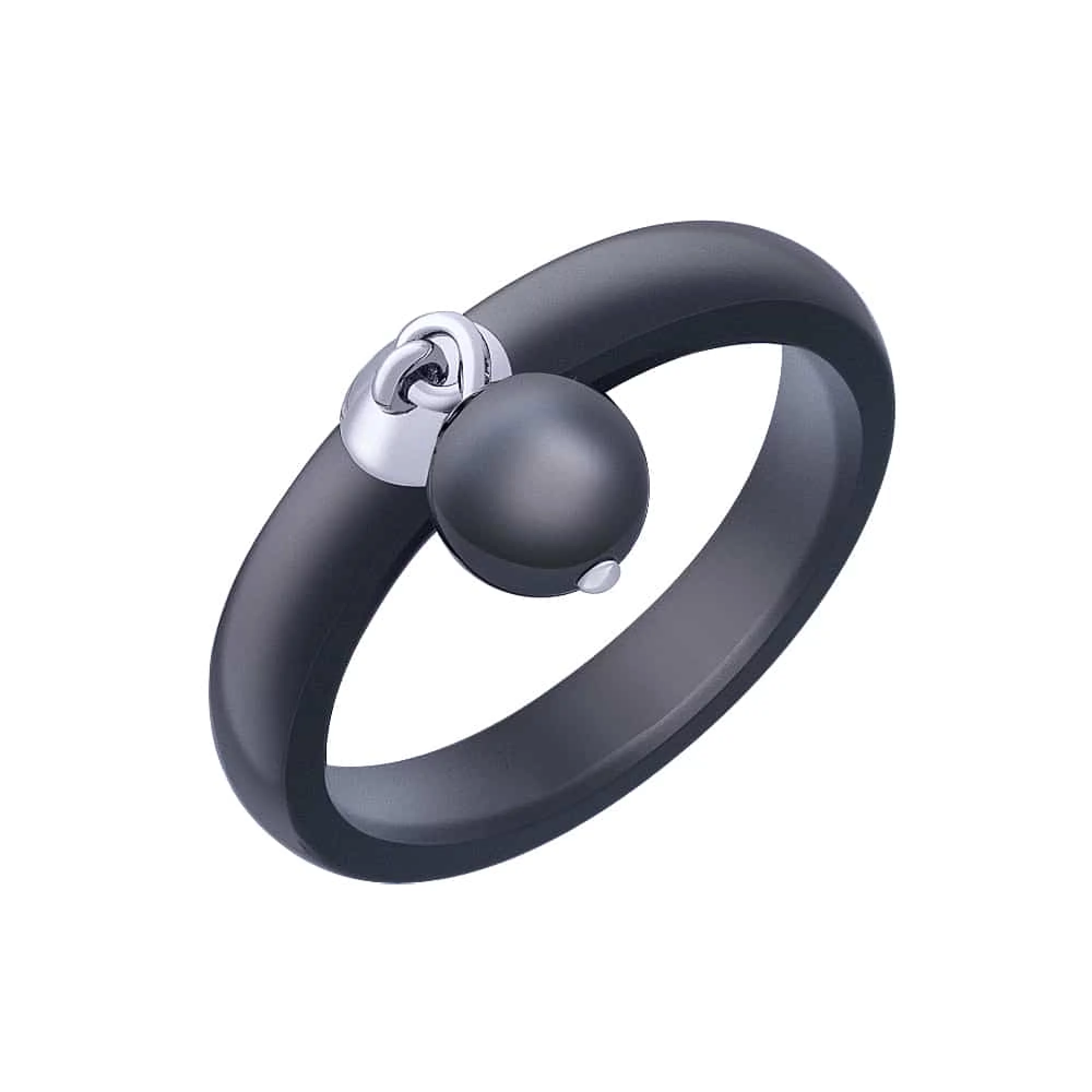Керамическое кольцо с цирконием и серебряной вставкой - 667464 – изображение 1
