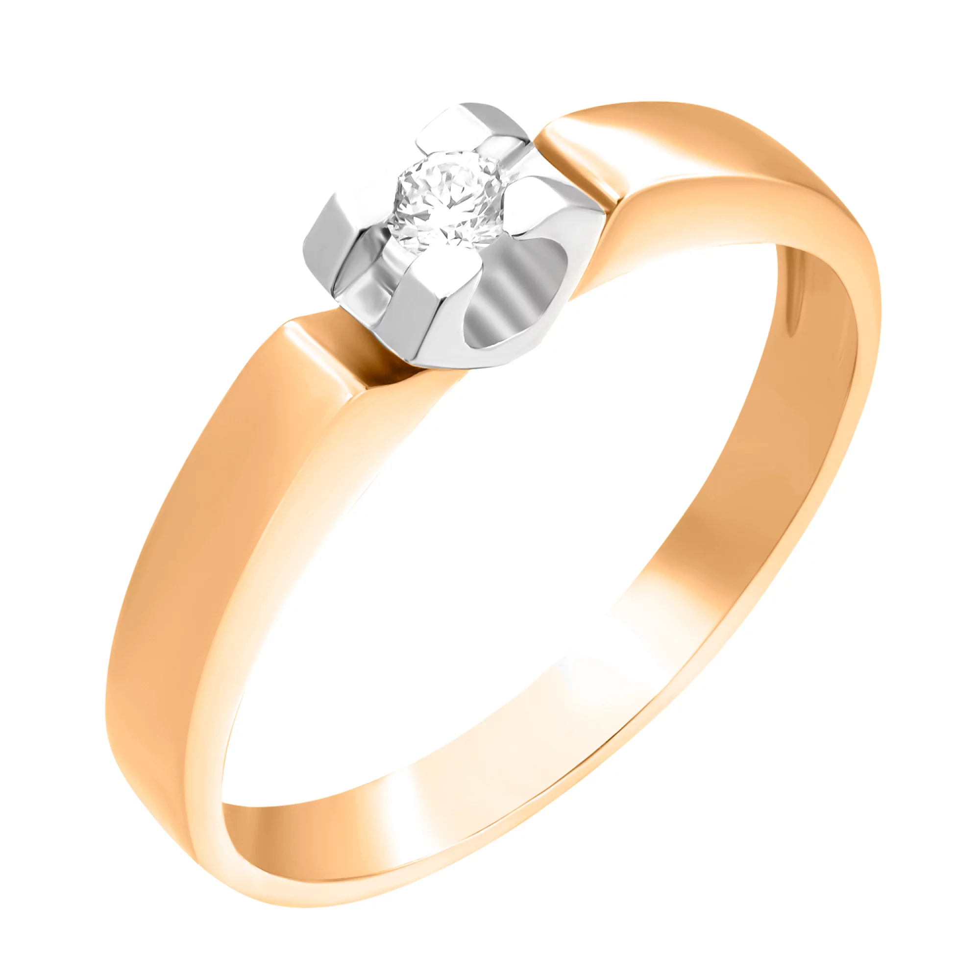 Кольцо из комбинированного золота с бриллиантом - 863708 – изображение 1