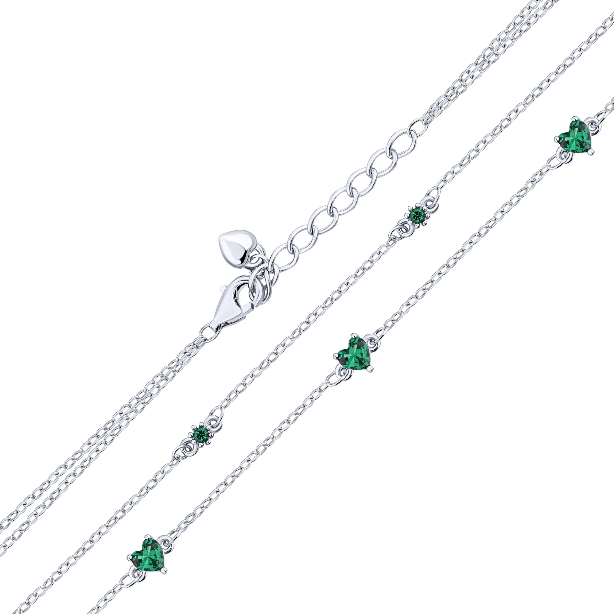 Серебряный браслет двойной "Сердечки" плетение якорь - 2153500 - 2