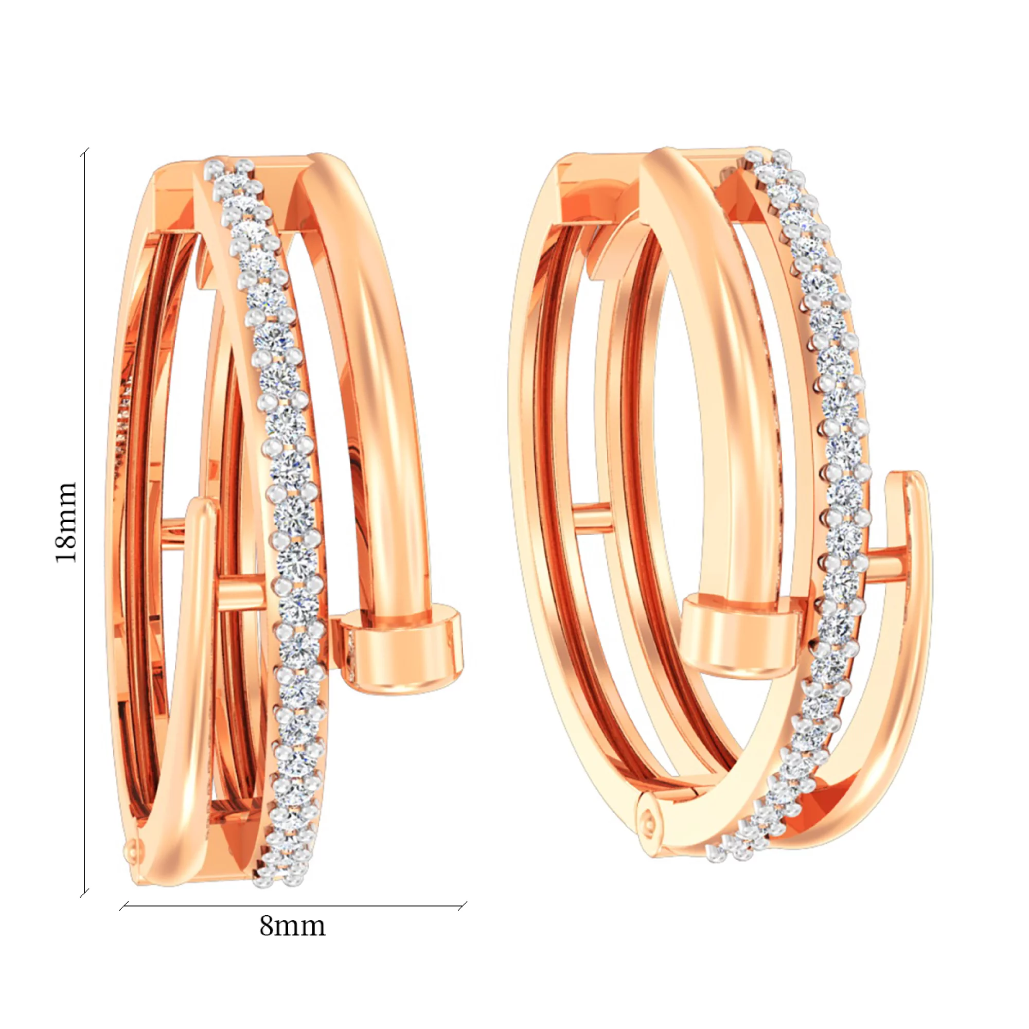 Сережки-кольца из красного золота Гвоздь с фианитом - 613821 – изображение 2