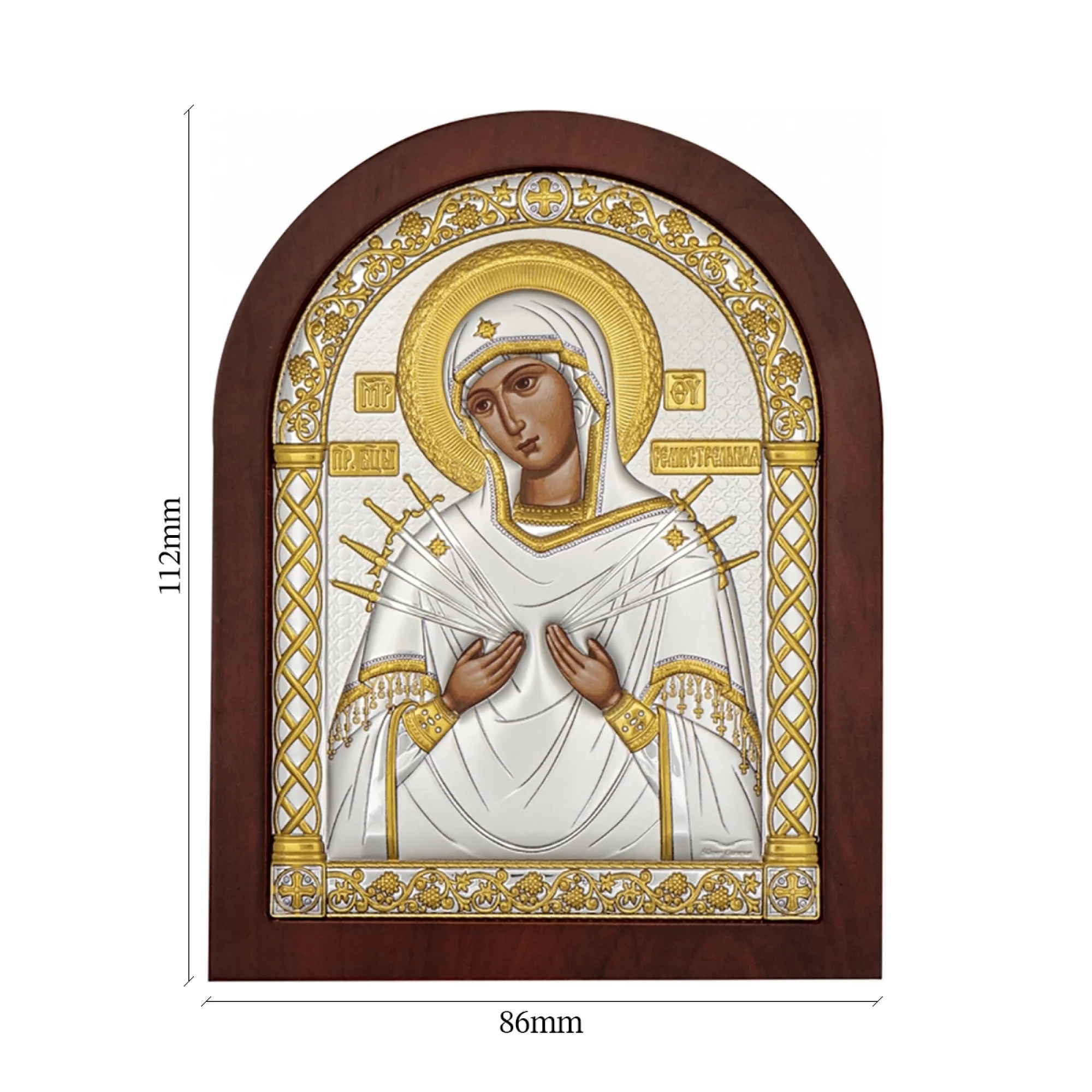 Икона из серебра "Божья Матерь Семистрельная" 86х112 мм - 1341435 – изображение 2