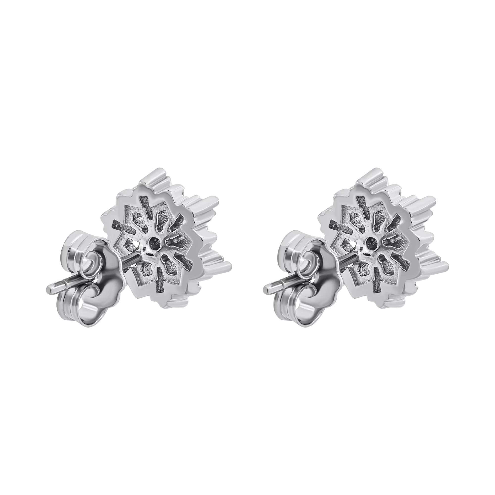 Срібні сережки-гвоздики з фіанітом "Квіти" - 1302315 – зображення 2