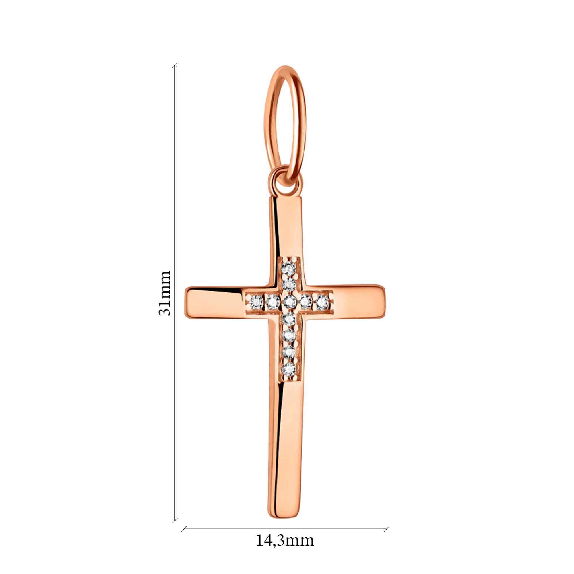 Крестик из красного золота с фианитом - 1095114 – изображение 2